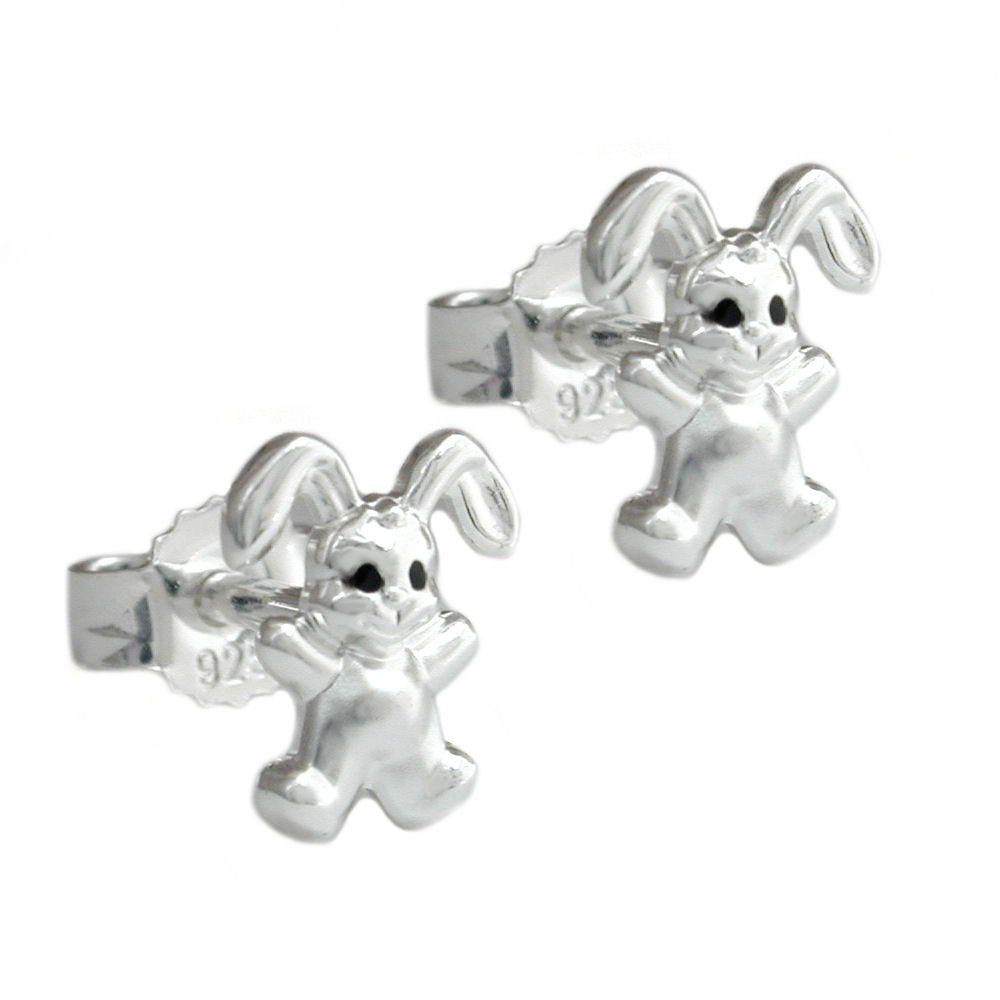 Ohrstecker mm Silber kleiner Hase kleiner Ohrstecker für Ohrringe 11 Silberschmuck unbespielt Schmuckbox, x 9 Kinder Paar matt-glänzend 925 inkl.