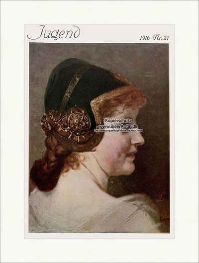 Kunstdruck Titelseite der Nummer 27 von 1916 Wilhelm Lindenschmit Frau Profil Jug, (1 St)