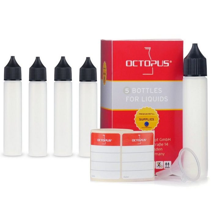 OCTOPUS Kanister 5 Plastikflaschen 30 ml länglich aus LDPE G18 Tropfeinsatz Deckel (5 St)