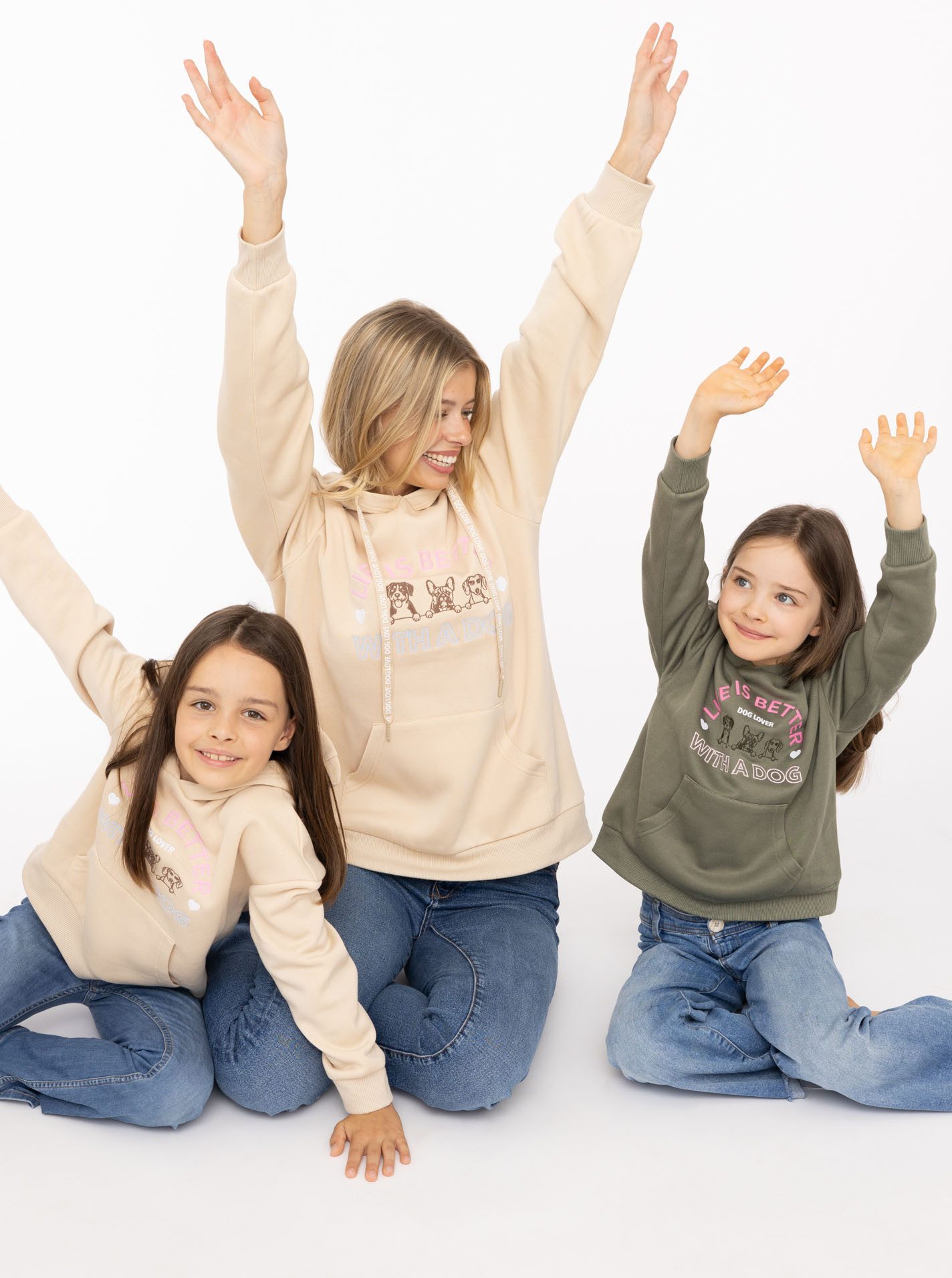 Zwillingsherz Hoodie "Dog Life" Mini-Me,mit gestickten Hunden und Slogan