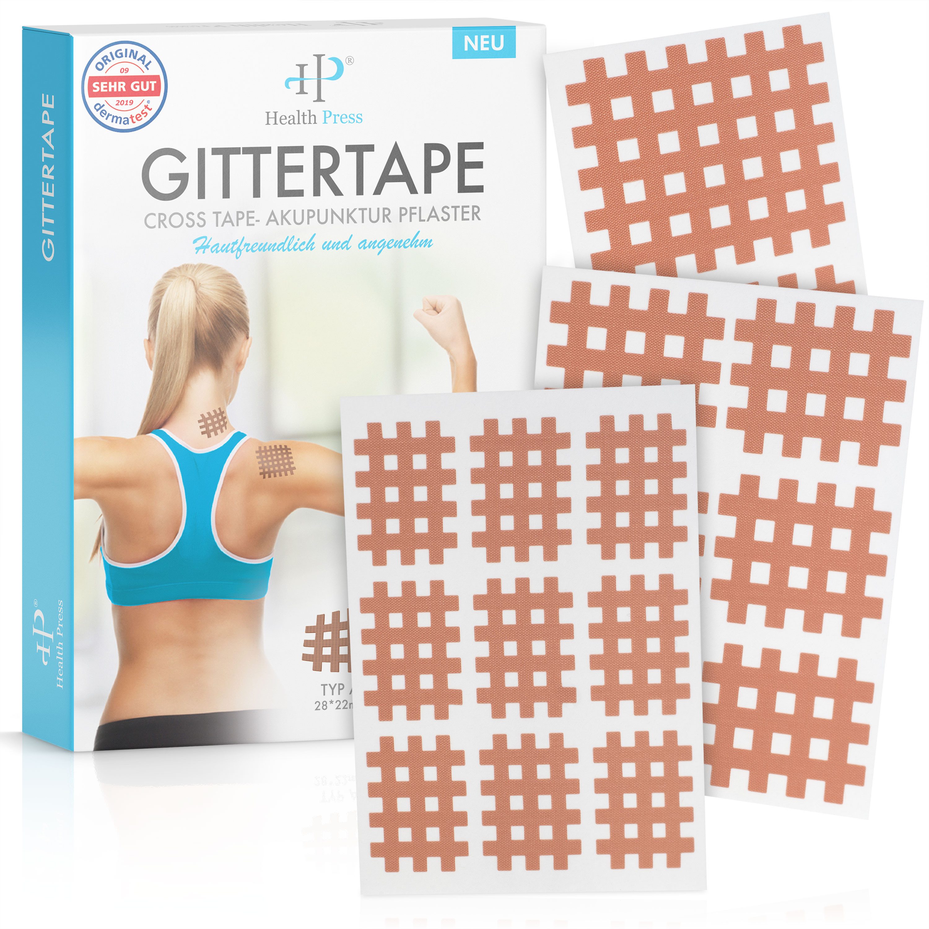 Health Press Kinesiologie-Tape Gittertape Cross Tape hautfreundliche Gitterpflaster (134-St) hohe Klebekraft, lange Haftdauer