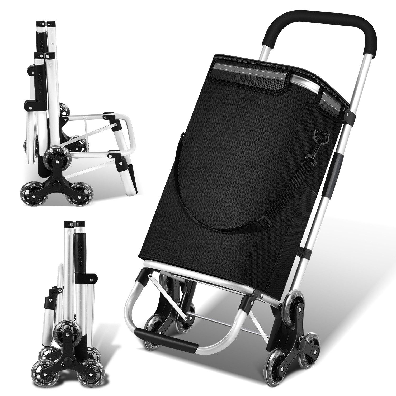 Clanmacy Einkaufstrolley Einkaufswagen klappbar mit Kapazität Kühlfach&Trolley Treppensteiger, 40L, klappbar & rollbar, bis 40 kg