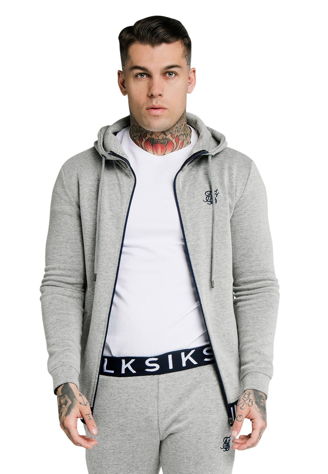 Siksilk Sweater SikSilk Zipper Herren ELASTIC JACQUARD ZIP HOODIE SS-17554 Grey