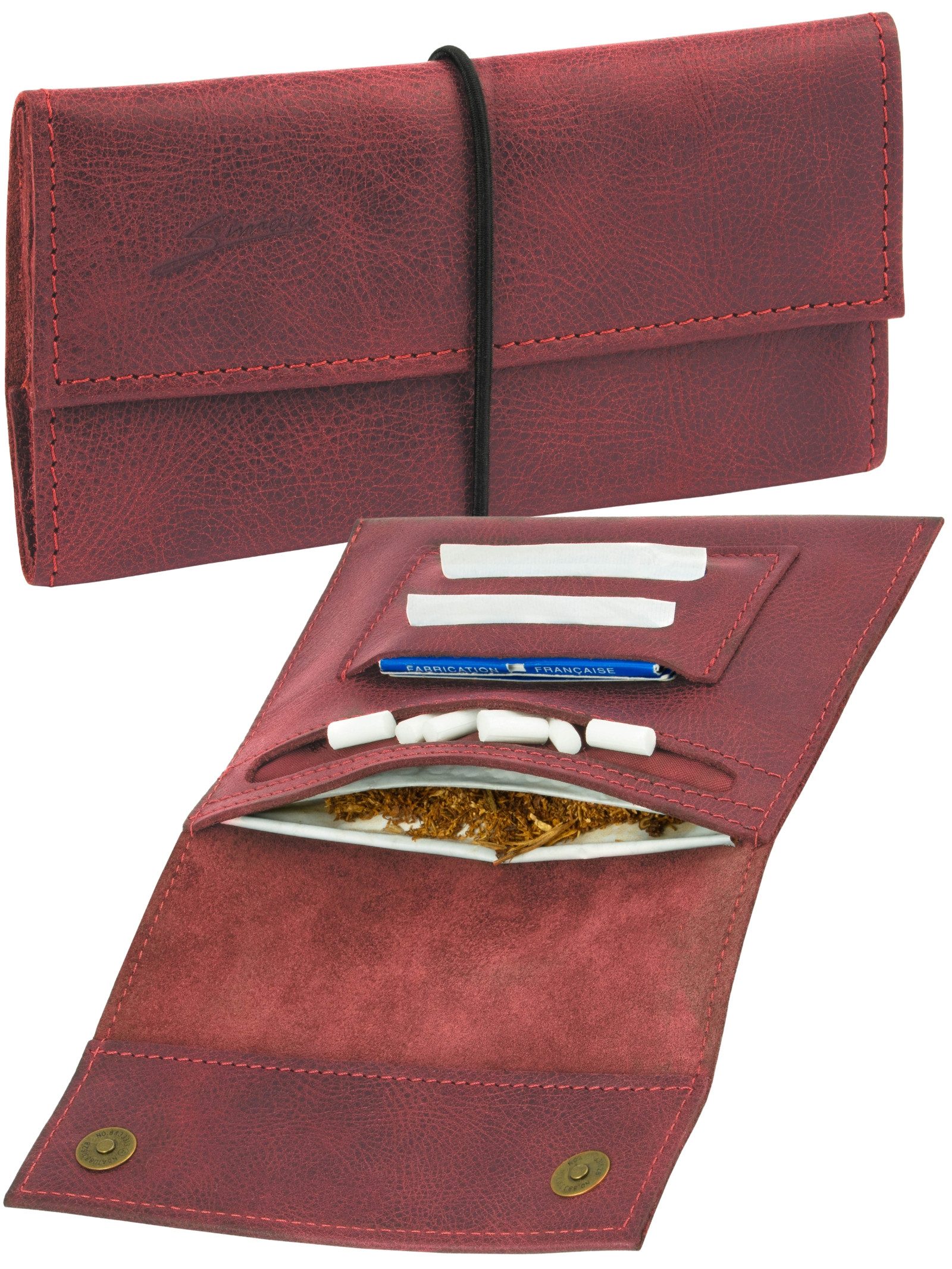 Simaru Tabakbeutel BEJA (Tabaktasche, 1-tlg., aus Echtleder, mit Paper Holder und Filterfach), Made in EU, Handmade