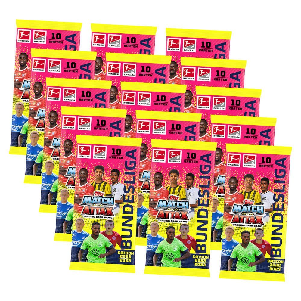 Topps Sammelkarte Topps Match Attax Bundesliga Karten Saison 2022/2023 - 15 Booster, Bundesliga Karten 2023 - 15 Booster