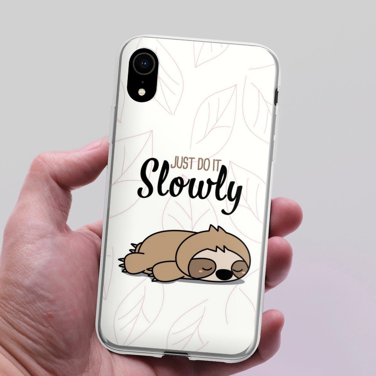 DeinDesign Handyhülle Tiere Faultier lazy sunday Just Do It Slowly Sloth, Apple iPhone Xr Silikon Hülle Bumper Case Handy Schutzhülle