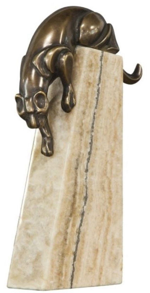 Dekofigur Luxus Bronze Elegante cm - 28 Casa 17 Beige auf H. x Panther Padrino x Bronzefigur / 6 Natursteinsockel Dekofigur
