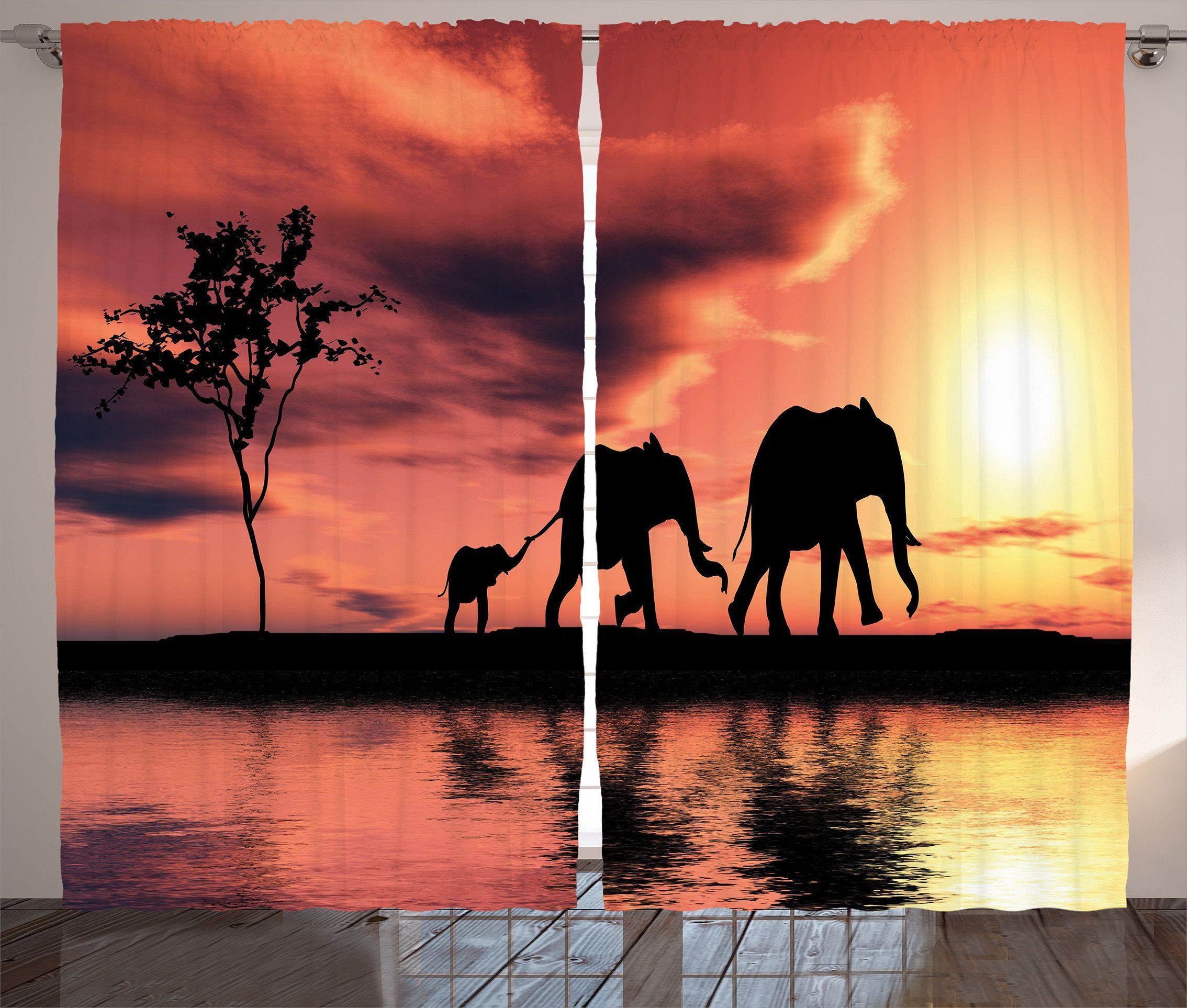 Afrika Schlafzimmer Vorhang Animals Safari Wild Abakuhaus, und Schlaufen Haken, Kräuselband mit Gardine