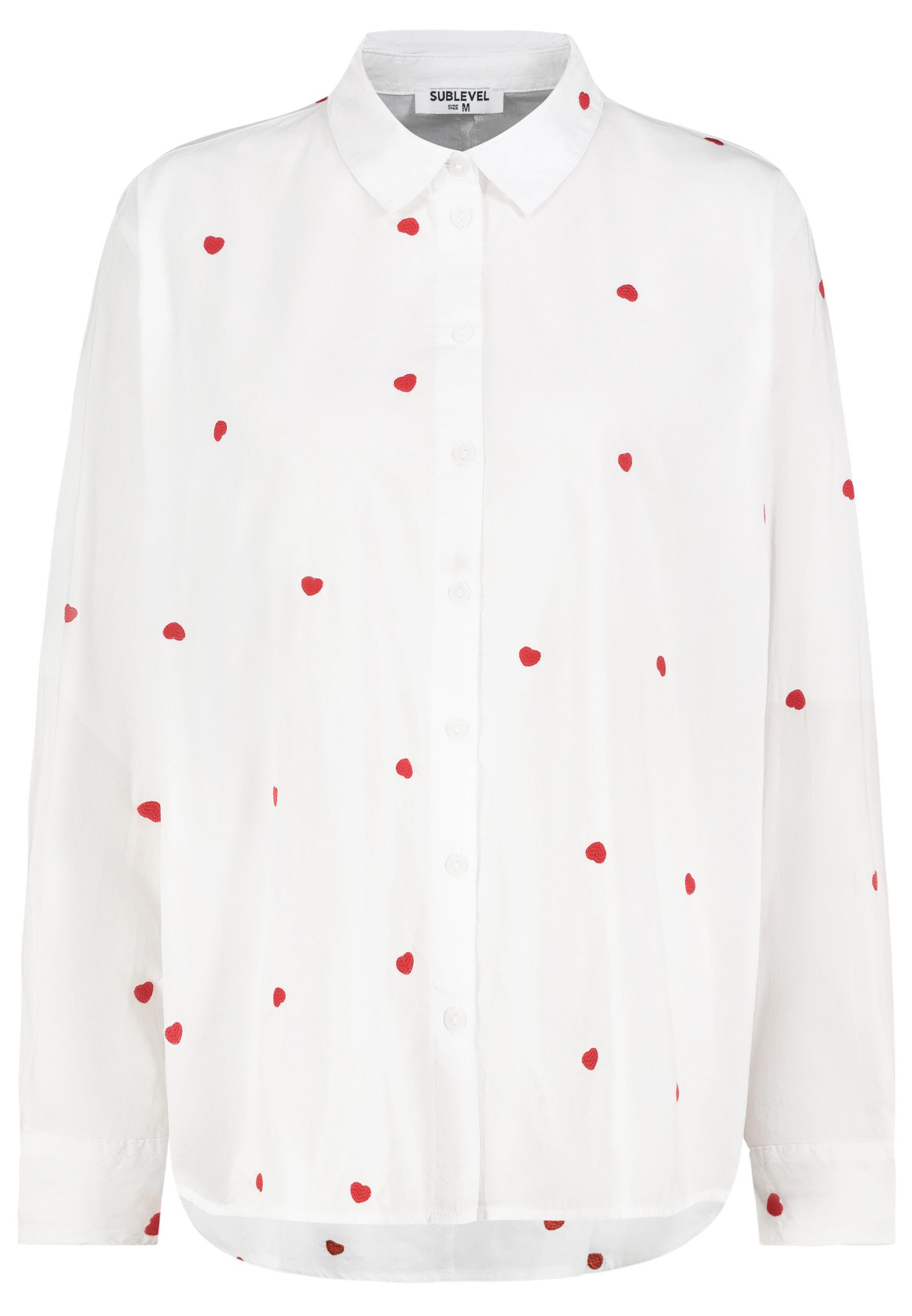 SUBLEVEL Langarmbluse Damen Baumwollbluse mit Herzstickerei Langarmbluse, Allover Herzchen-Stickerei