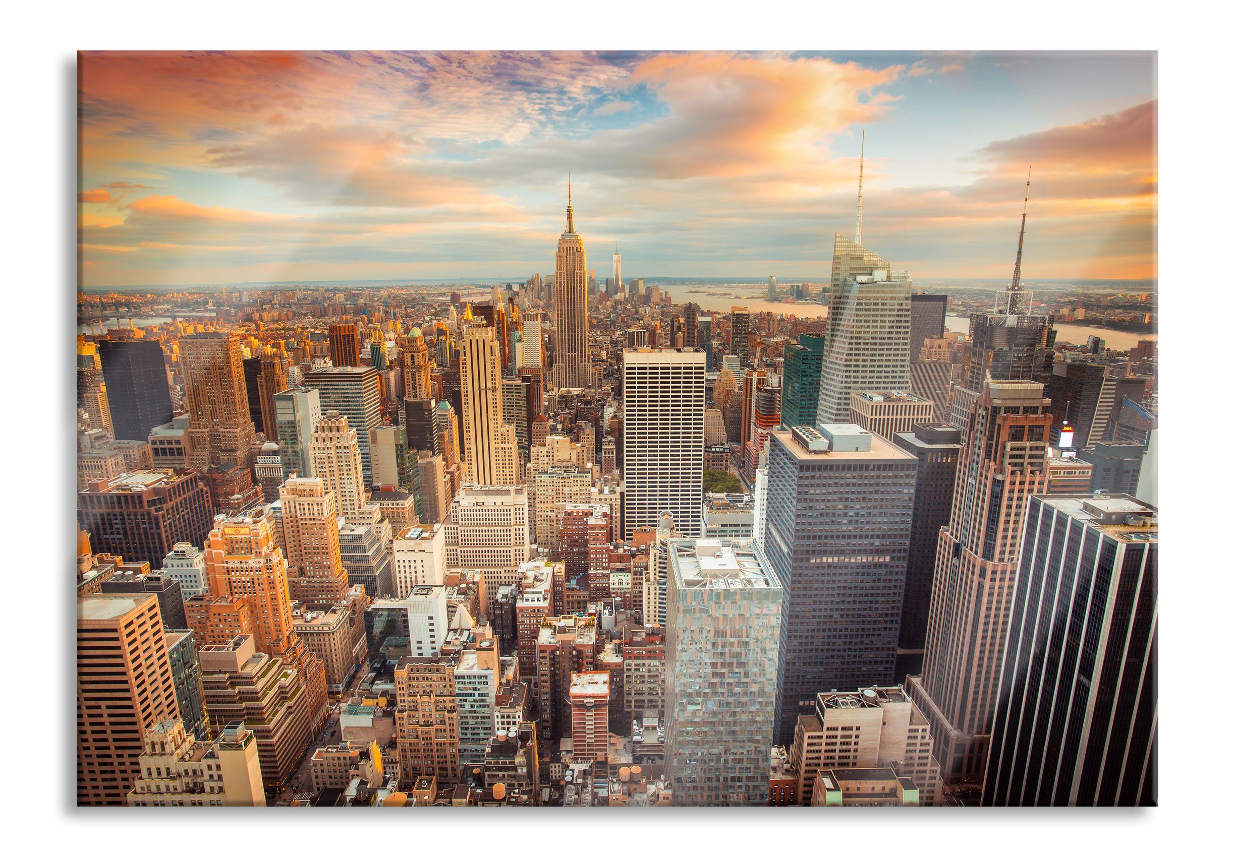 Pixxprint Glasbild Skyline von New York, Skyline von New York (1 St), Glasbild aus Echtglas, inkl. Aufhängungen und Abstandshalter