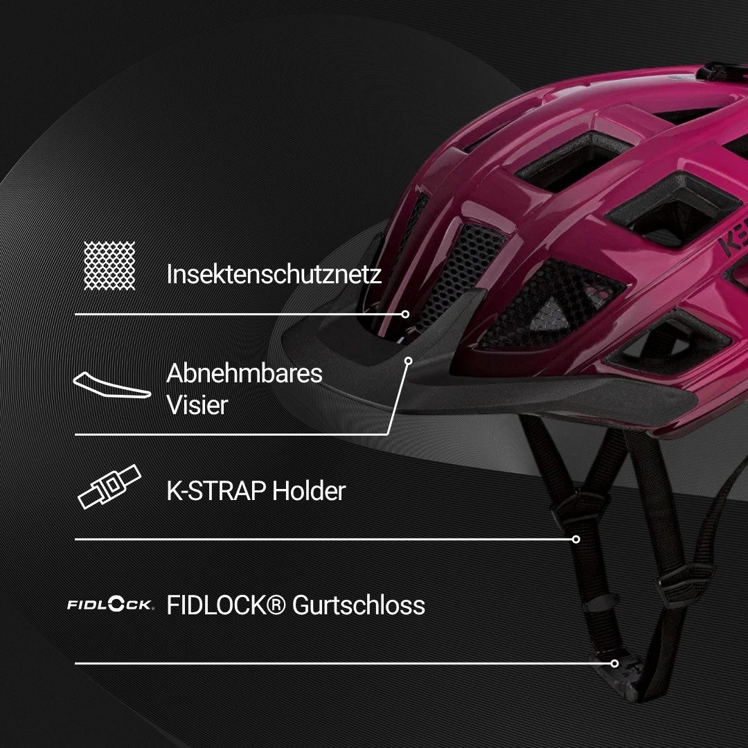 KED Mountainbikehelm Crom Fahrradhelm, Mit LED Rücklicht, FIDLOCK Verschluss, Insektenschutznetz