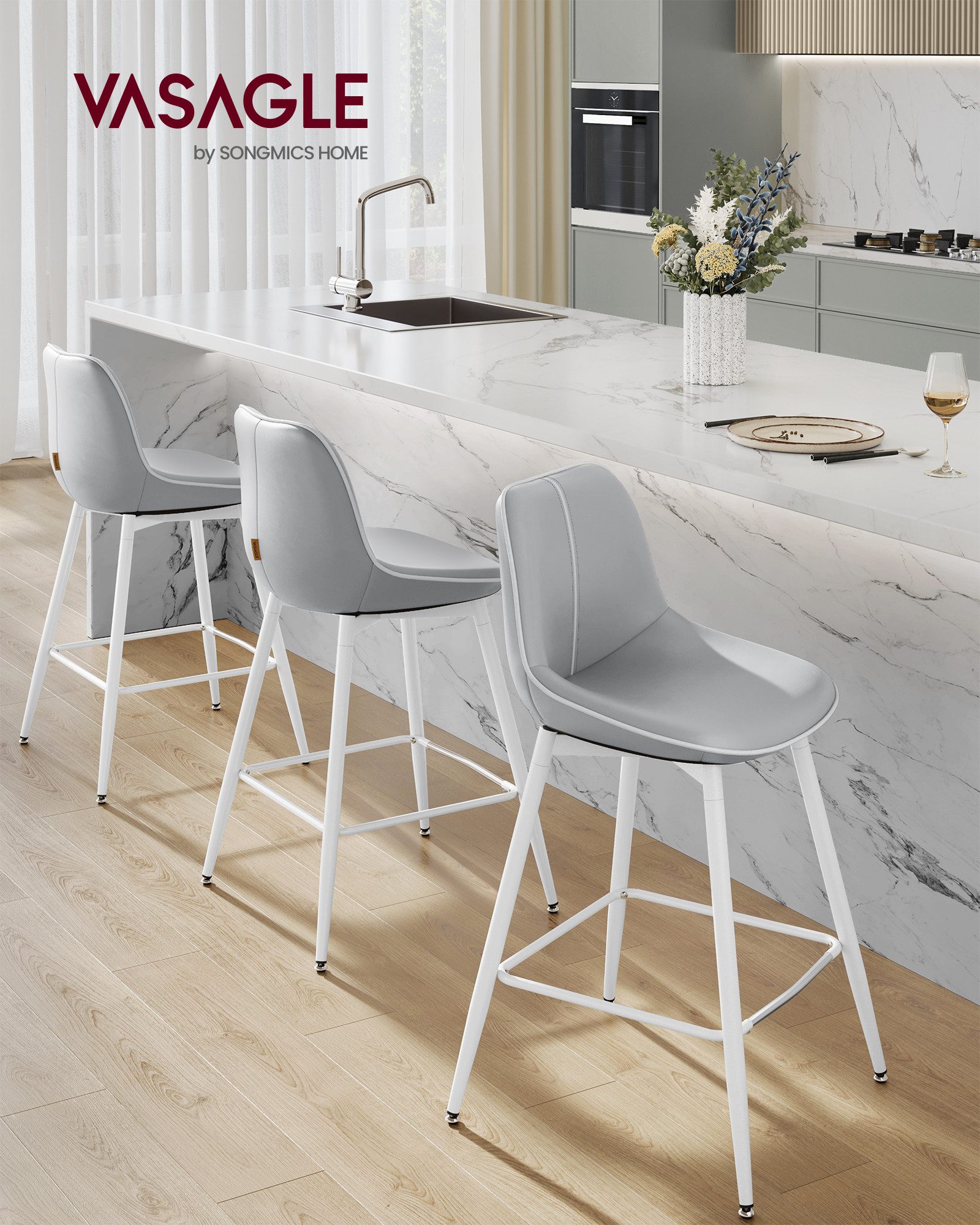 VASAGLE Barhocker, Barhocker 2er Set, Barstühle, ergonomische Rückenlehne, günstig online kaufen