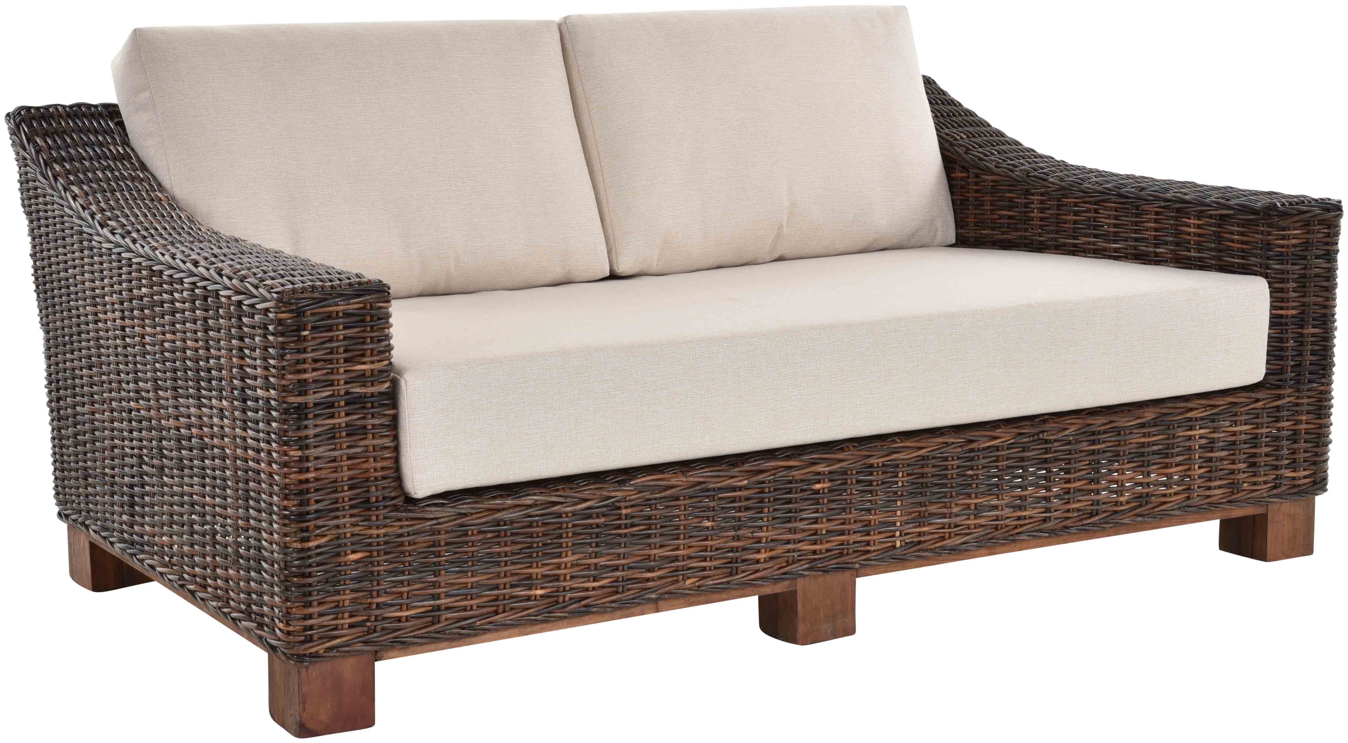Krines Home Loungesofa Wintergarten Rattan Sofa DEEP Natur Rattansofa Wohnzimmer Sofa Polster, aus Rattan Naturmaterial