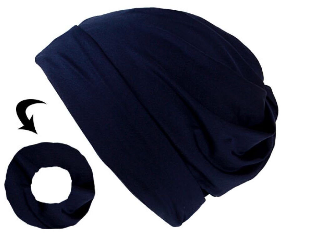 Tini - Shirts Beanie Zopflochmütze Beanie Ponytail Slouch und Schlauch / - Zopflochmütze loop Long dunkelblau Tuch - Tuch Beanie Schal Mütze einem in