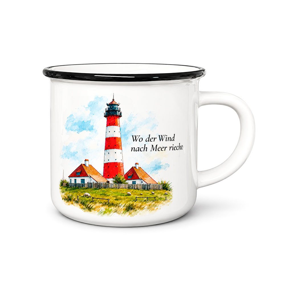 Cadouri Tasse Keramiktasse im Emaille-Look 'Wo der Wind nach Meer riecht', 1-tlg., Keramik, spülmaschinengeeignet, beidseitig bedruckt, 250 ml