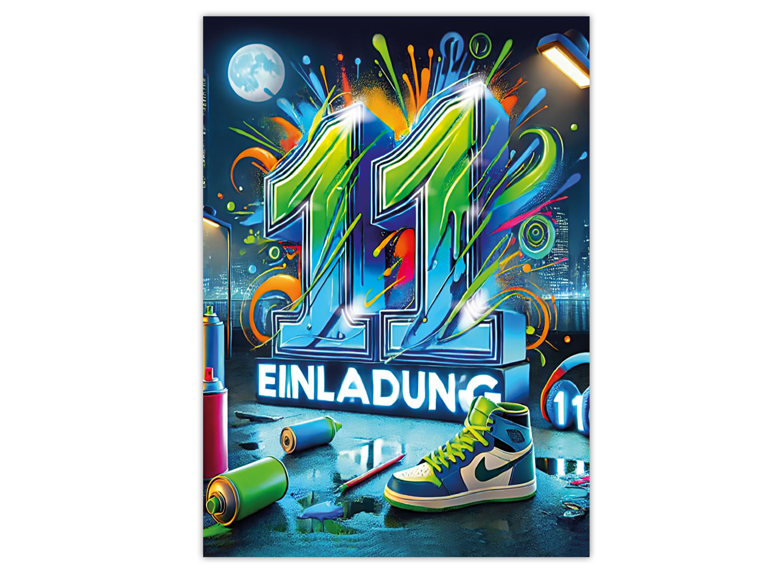 LIMONIA Einladungskarten Graffiti zum Kindergeburtstag Mädchen Jungen Einladungen neon, Einladungskarten zum 11. Geburtstag mit Graffiti Motiv – Bild 3 von 4