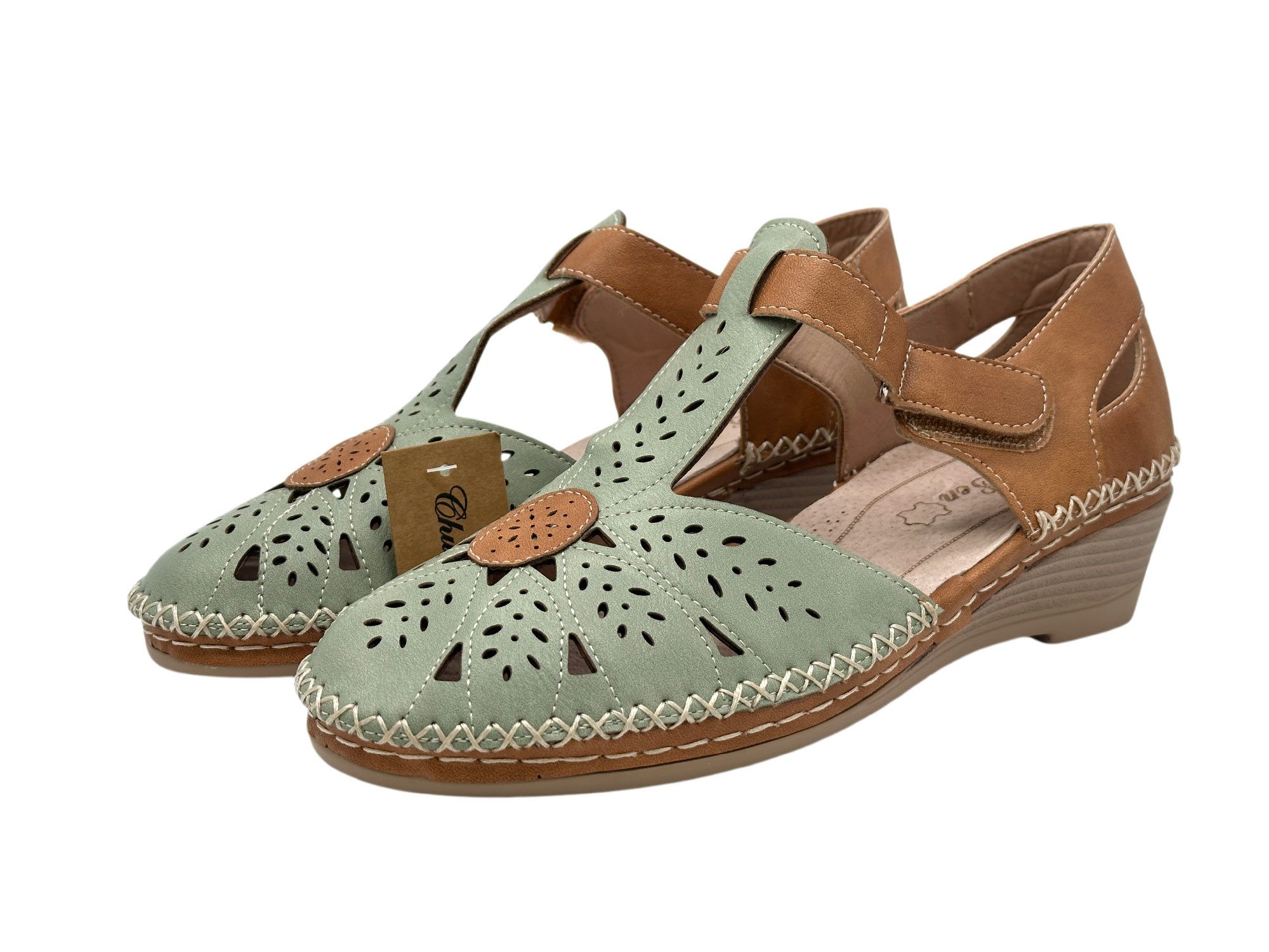 Nowaland Damen Komfort Sandalen mit Klettverschluss und Keilabsatz Sandale Atmungsaktiv, weich gepolstert, flexible Laufsohle