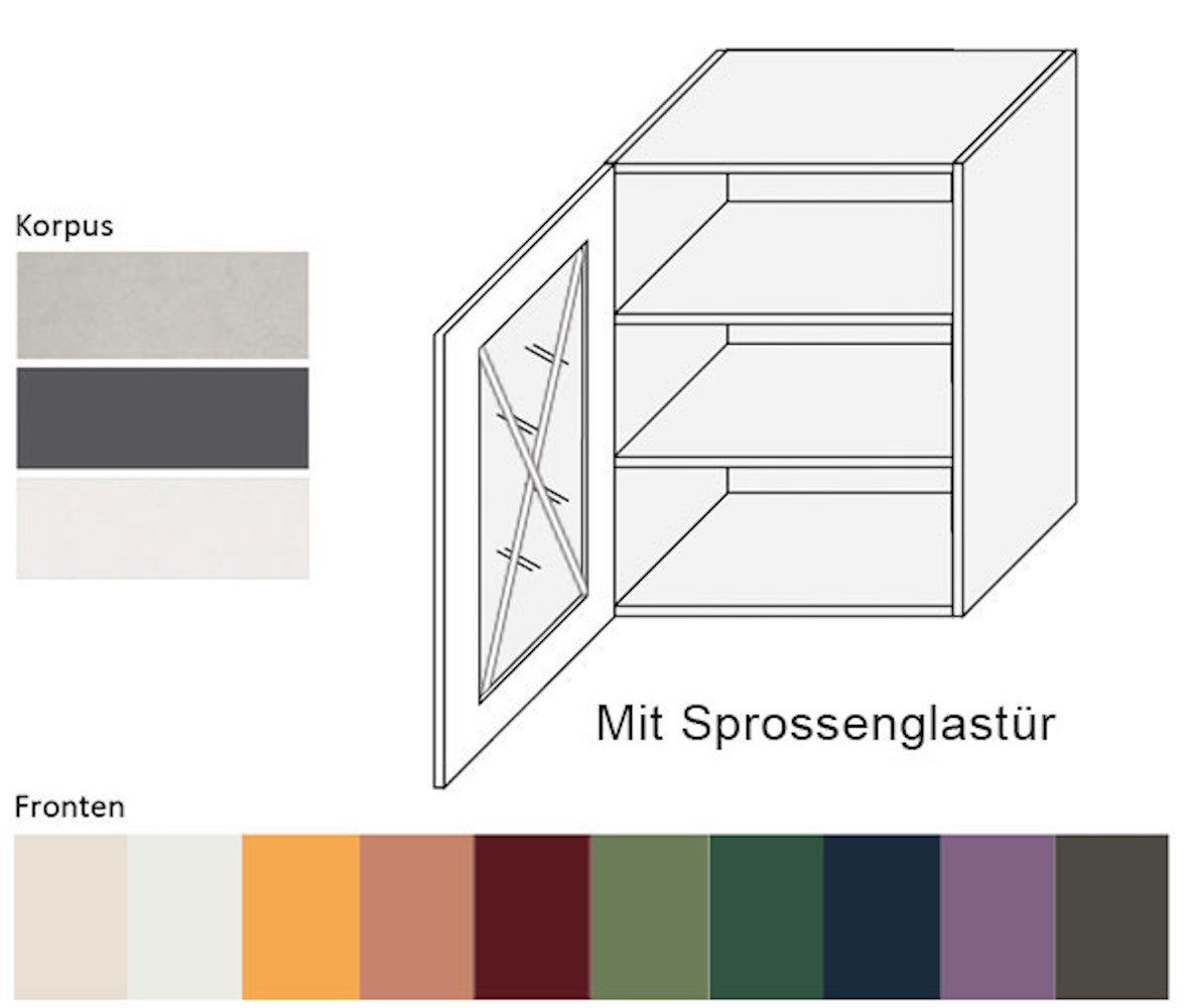 umbragrau (Tivoli) 60cm wählbar Klapphängeschrank 1-türig & Front- Korpusfarbe matt 7022 RAL Tivoli Feldmann-Wohnen Glasfront (glasklar)