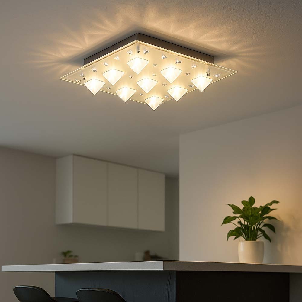 Esto LED Deckenleuchte, LED-Leuchtmittel fest verbaut, Warmweiß, Deckenlampe Kristall LED Deckenleuchte chrom Wohnzimmerlampe