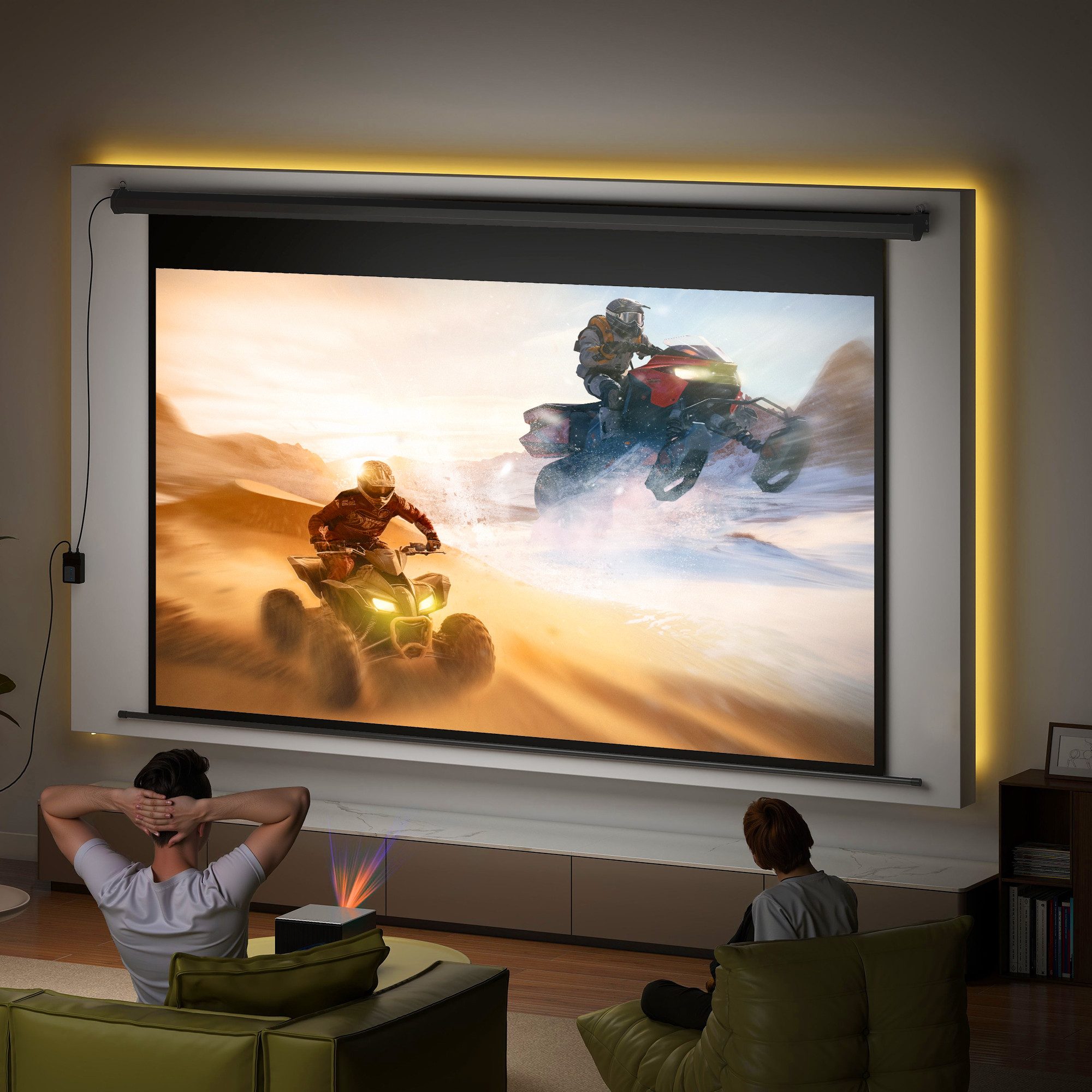 HOMCOM 266 x 149 cm 16:9, mit Fernbedienung Motorleinwand (für Heimkino, Präsentation, Metall, Schwarz)