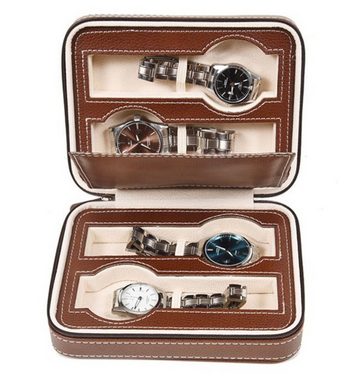 BAYLI Schmucketui Uhrenetui für 4 oder 8 Uhren, Uhrenbox aus Kunstleder mit Reißverschlu