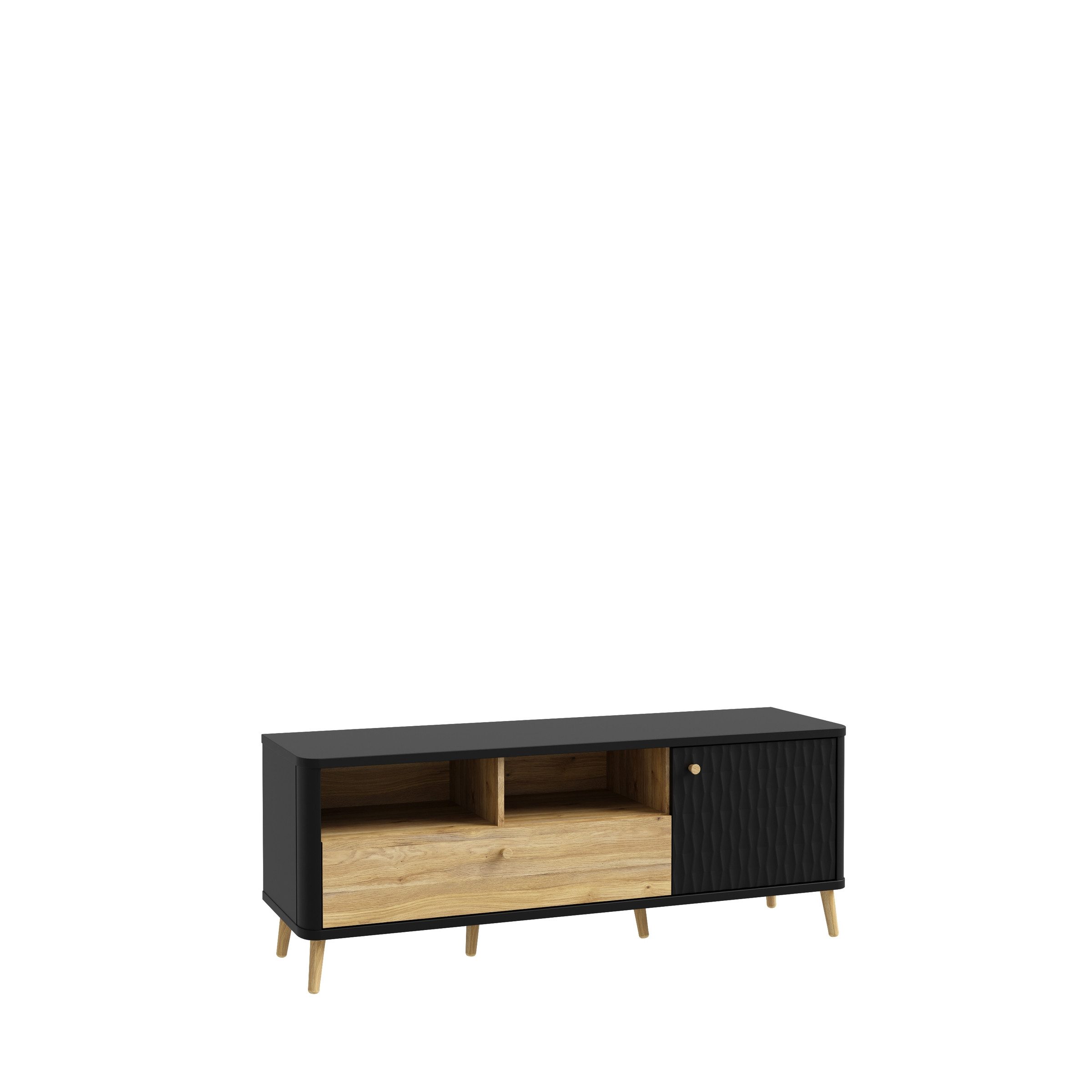 FORTE Lowboard 1 Schub, Mauvella Eiche Dekor / Schwarz - 138,3x52,6x41,5cm (B/H/T)