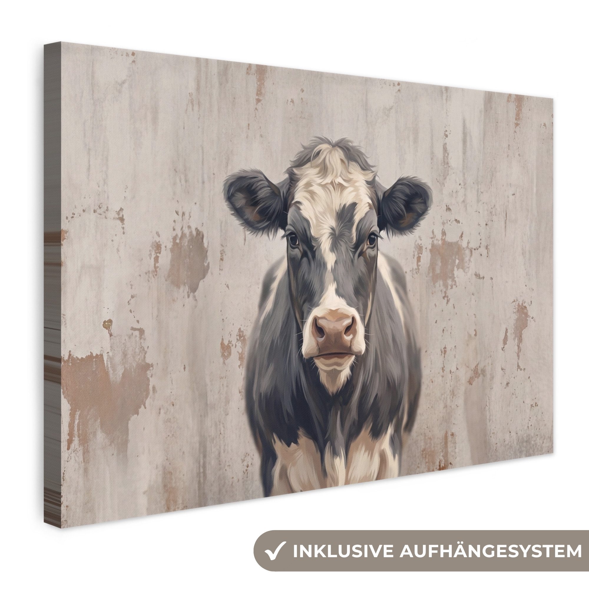 OneMillionCanvasses® Leinwandbild Kuh - Porträt - Tiere - Modern, Fotodruck (1 St), Leinwand Bilder Klein, Wand Dekoration Aesthetic 30x20 cm
