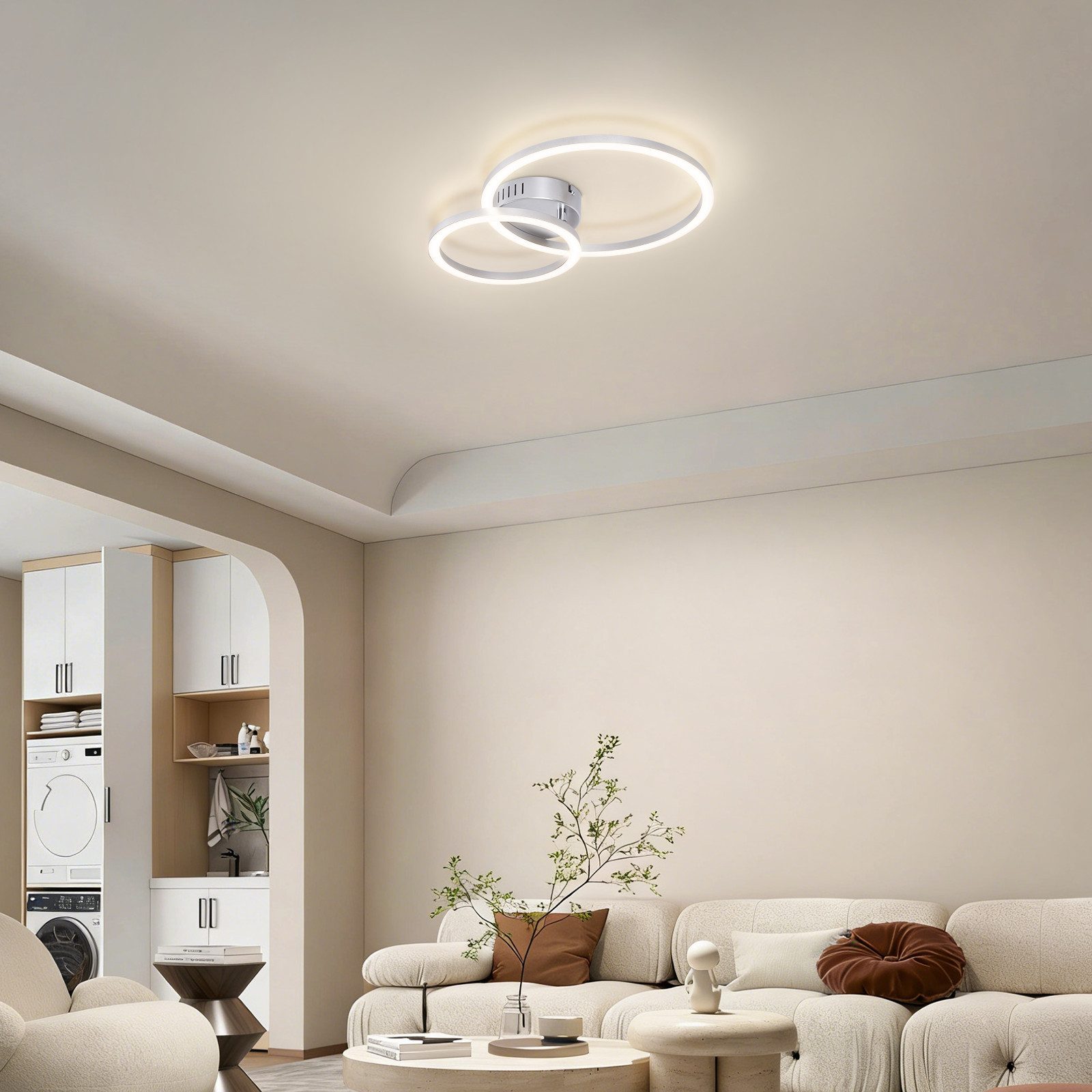 ZMH LED Deckenleuchte 23W Weiß Küchenlampe 3000K 40cm Warmweiß Modern Design 2-Ringe, LED fest integriert, led, modern, küche, wohnzimmer, schlafzimmer, design, – Bild 5 von 5
