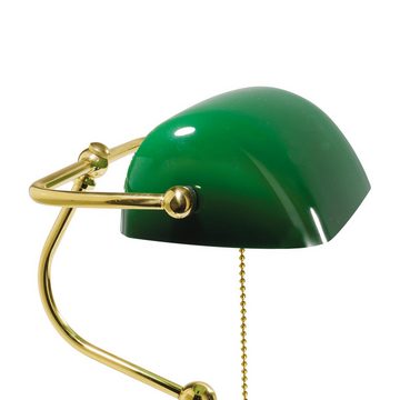 Licht-Erlebnisse Schreibtischlampe LAMPADE MINISTERO, ohne Leuchtmittel, Tischleuchte in Messing poliert Grün E27 39 cm Glas Jugendstil