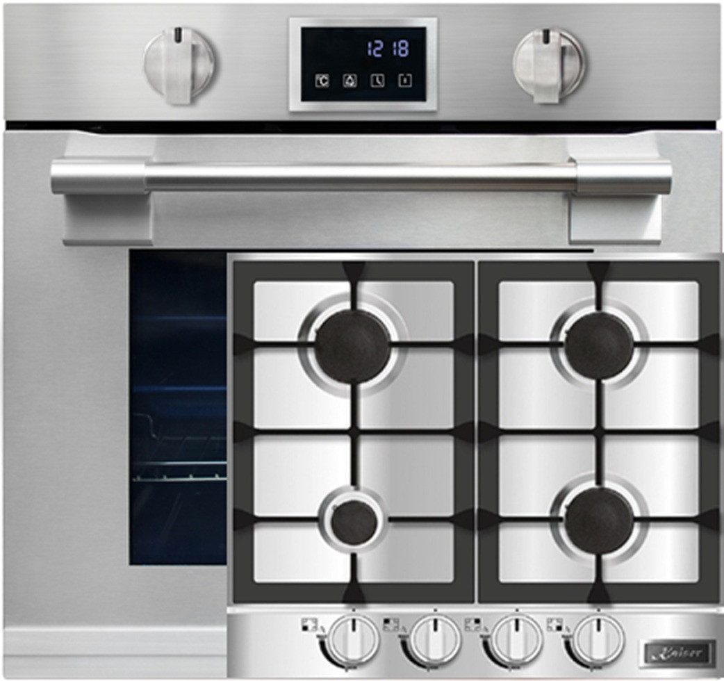 Kaiser Küchengeräte Backofen-Set Herd Set Autark XXL Einbau-Backofen 86L, mit Pyrolyse & AirFry, Touchdisplay, Drehknebel, 11 Funktionen+Gas-Kochfeld 60 cm EH 6339+KG 6357, mit 1-fach-Teleskopauszug