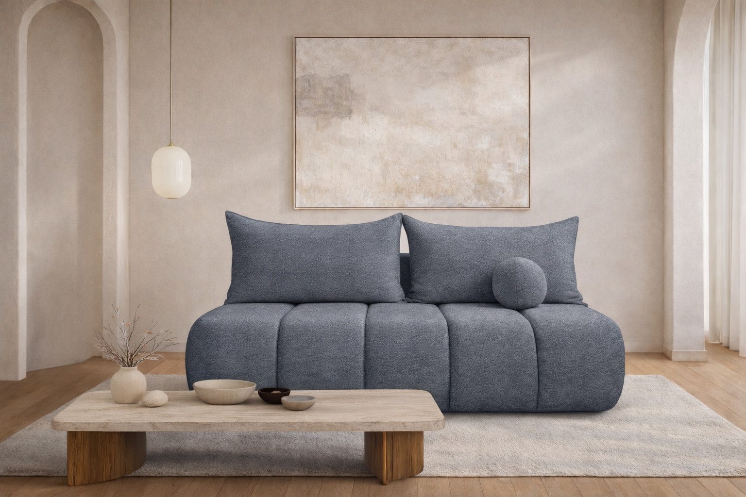 Kaiser Möbel Schlafsofa mit Schlaffunktion und Bettkasten, Velours Stoff Monolith, Sofa PIANO, Einzelsofa, Water Repellent Stoff,Veloursstoff,hoher Sitzkomfort