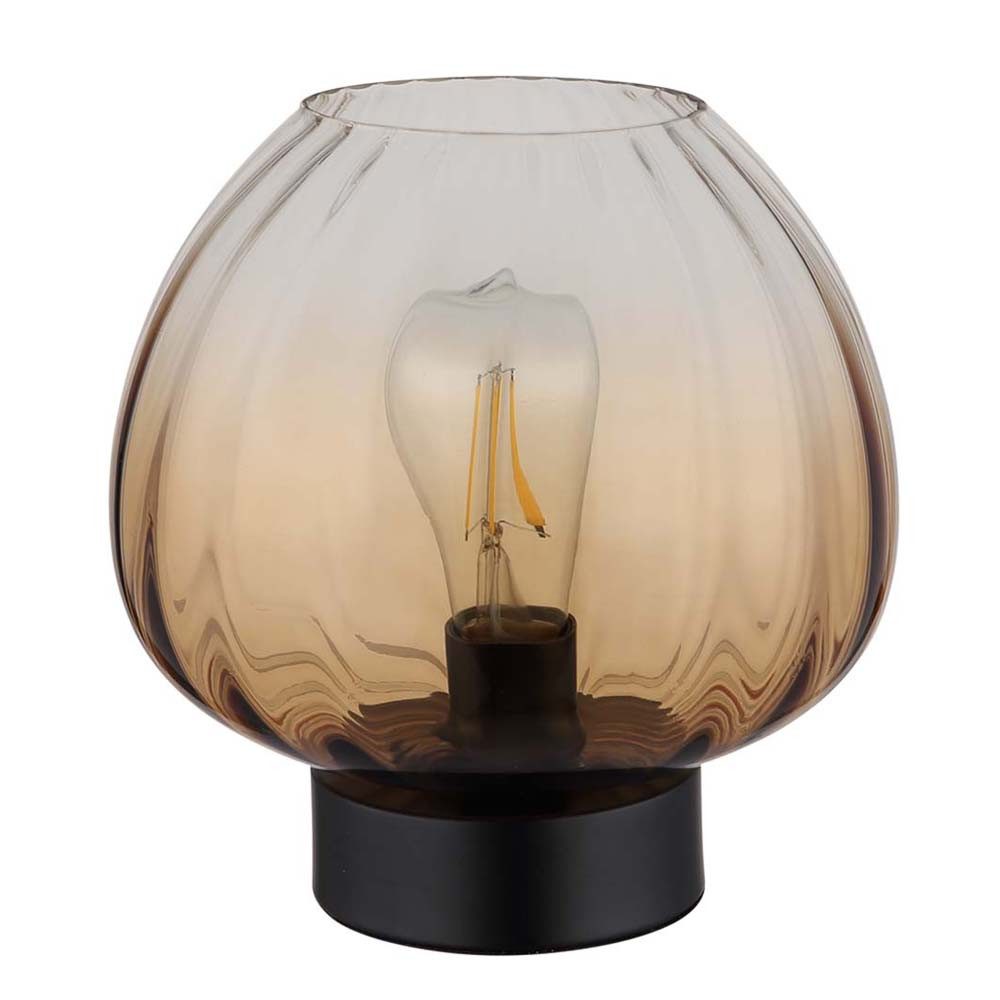 GLOBO LIGHTING Tischleuchte, Leuchtmittel nicht inklusive, Tischleuchte Beistelllampe Nachttischlampe Glas amber H 23,5 cm