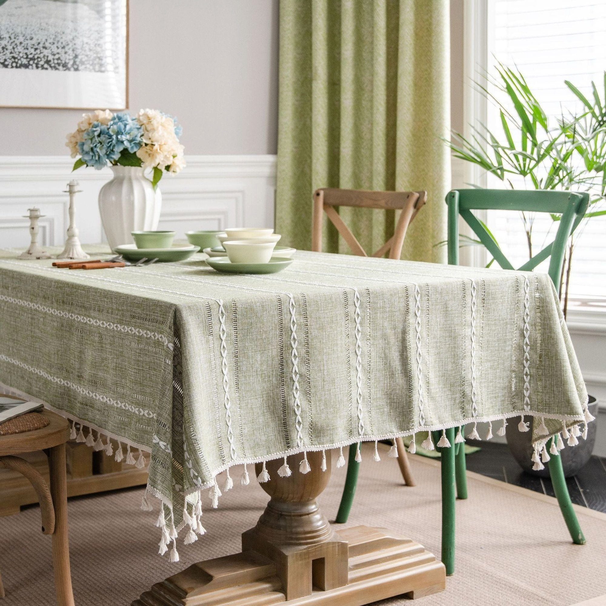 AUKUU Tischdecke Tischdecke Tischdecke aus grünem Hohlstoff aus Baumwolle und, Leinen transparente rechteckige Tischdecke