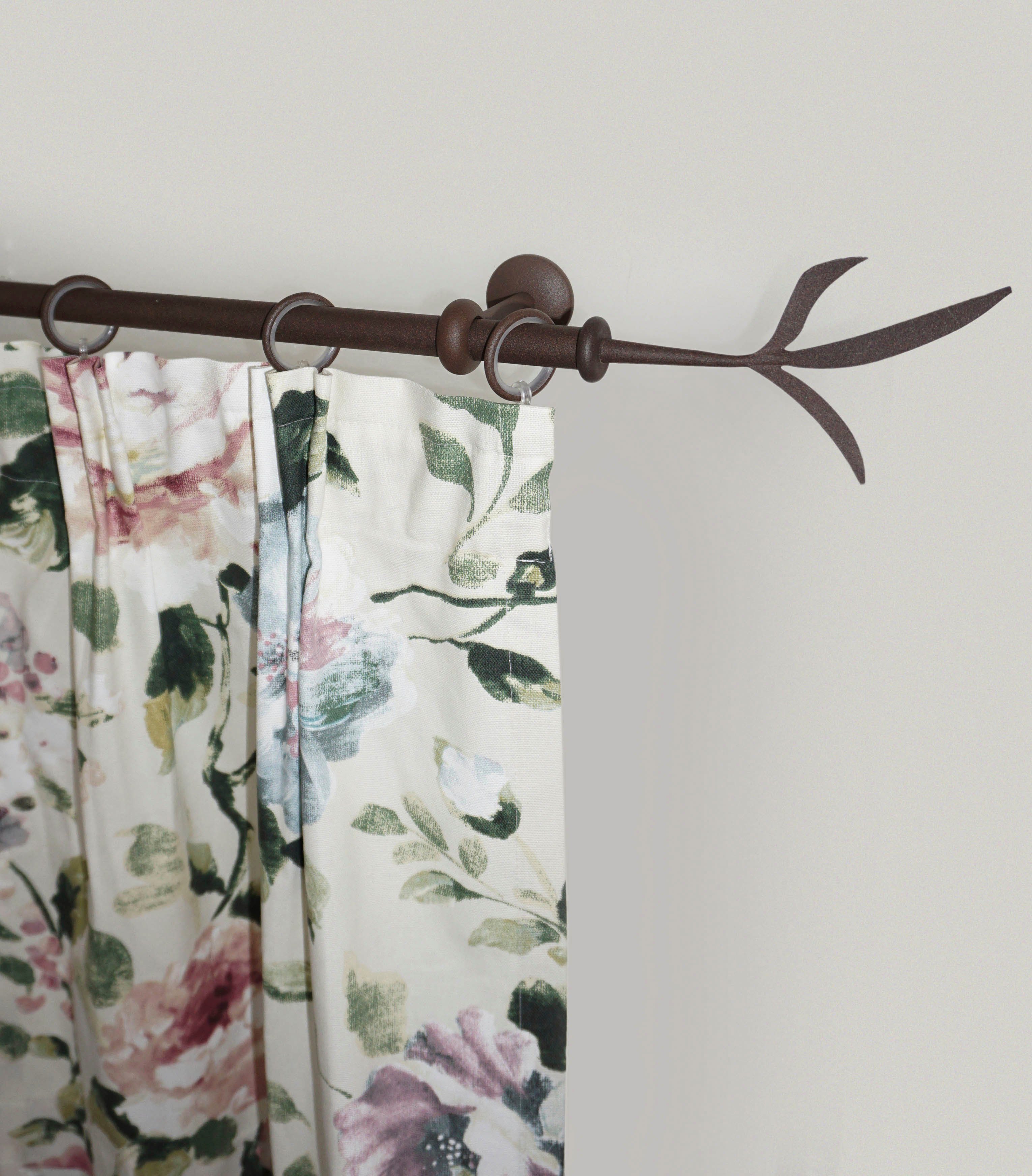 GARESA Gardinenstange ESPERANCA, Ø 16 mm, 1-läufig, Wunschmaßlänge, verschraubt, Metall, rustikale Vorhanggarnitur, verlängerbar, Endknopf Zweig, m. Ringe