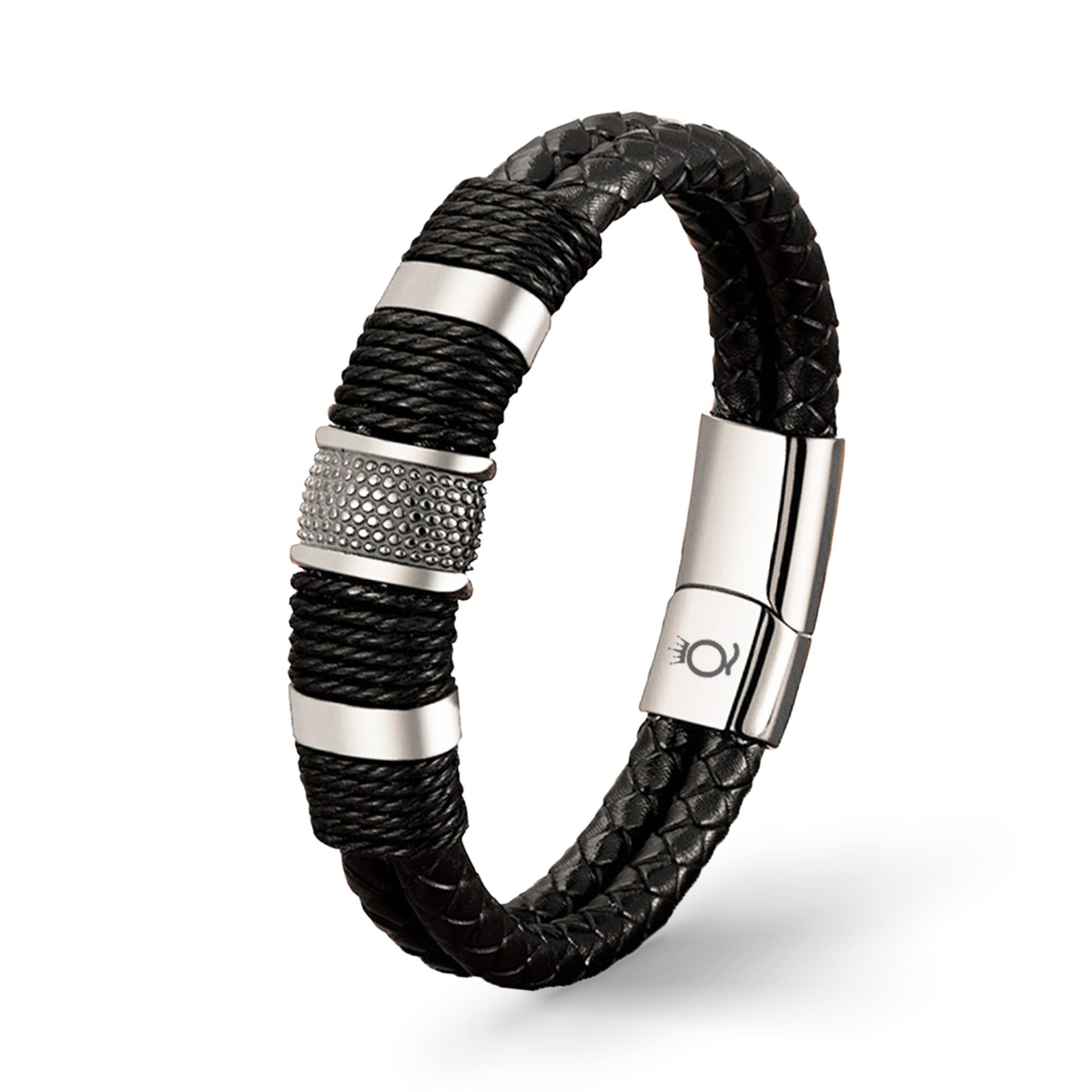 Designed (Edelstahl, STYLE" Herren Style, Lederarmband UNIQAL.de Germany "PREMIUM Echtleder, Handgefertigt), Lederarmband in Geflochten Casual Silber