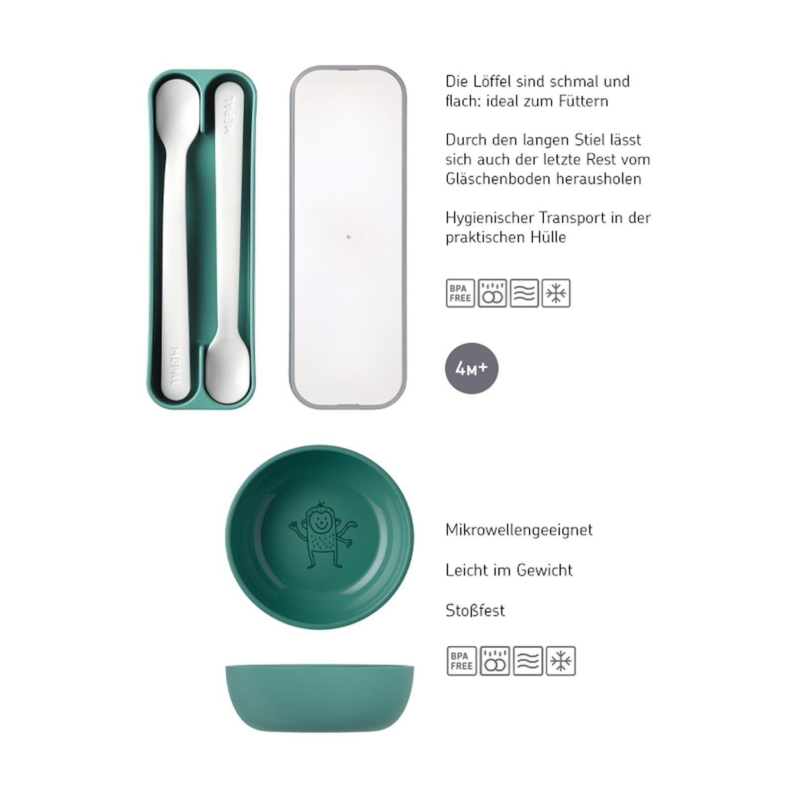 Mepal Kinderschale Mio Kinderschale mit Fütterlöffel 3er Set, Kunststoff, (1x Schale, 2x Löffel, 3-tlg)