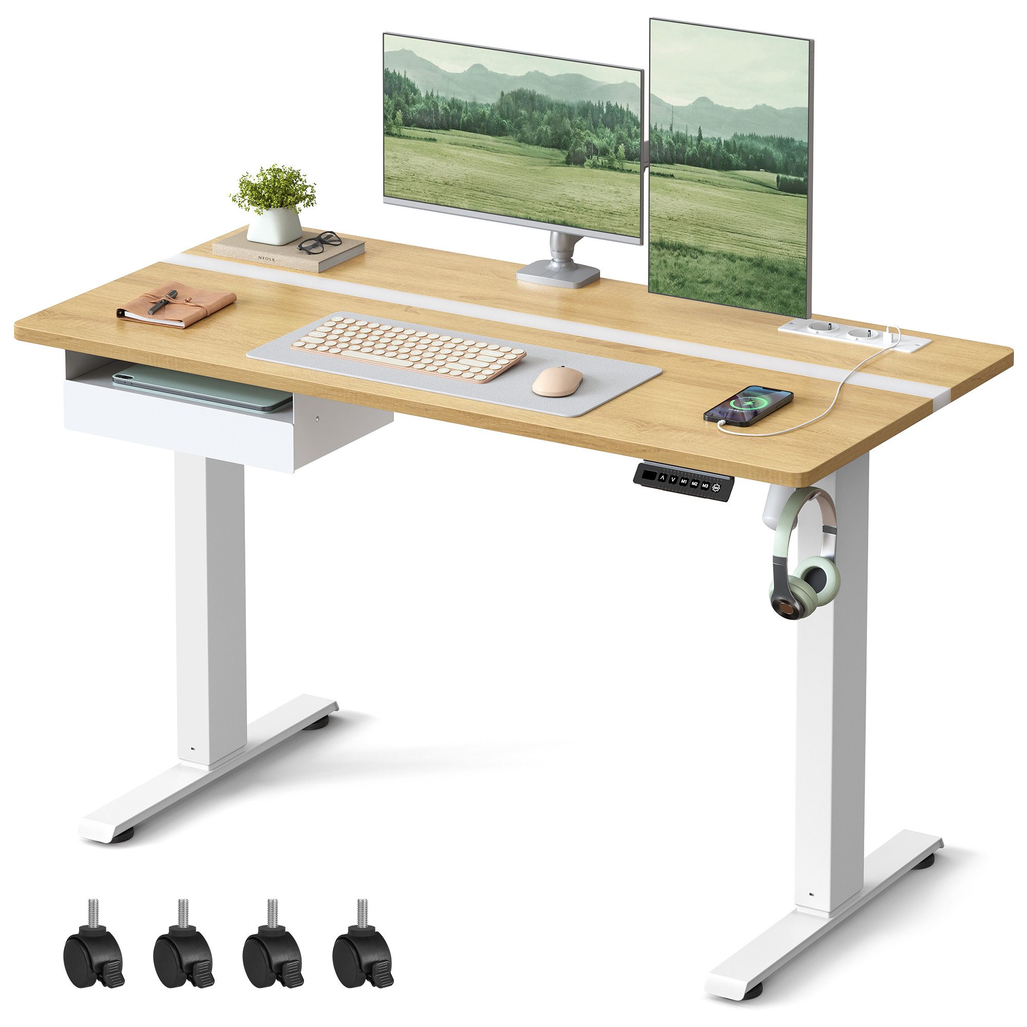 VASAGLE Schreibtisch höhenverstellbar, elektrisch, mit Steckdosen und Stoff günstig online kaufen