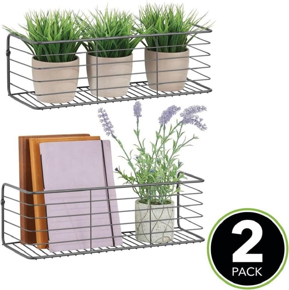 mDesign Aufbewahrungssystem mDesign Wandregal Ablage Organizer Aufbewahrung 2er-Set Metall dunke