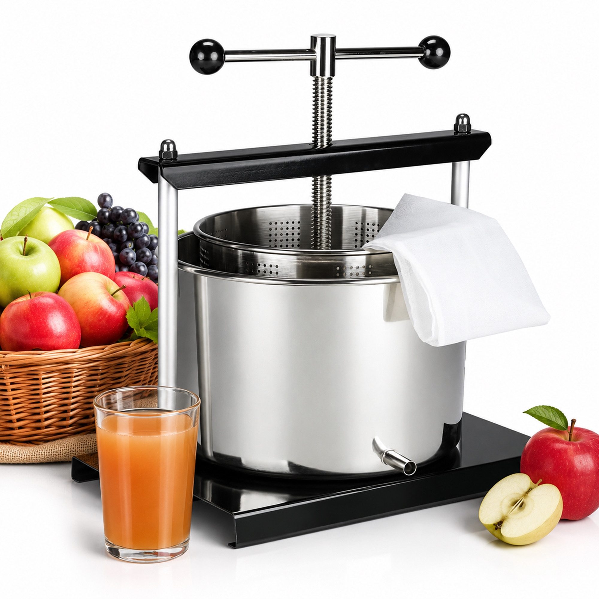 Mucola Entsafter Obstpresse Entsafter Fruchtpresse 5 Liter Edelstahl Saftpresse Presse, 0 W, rostfrei