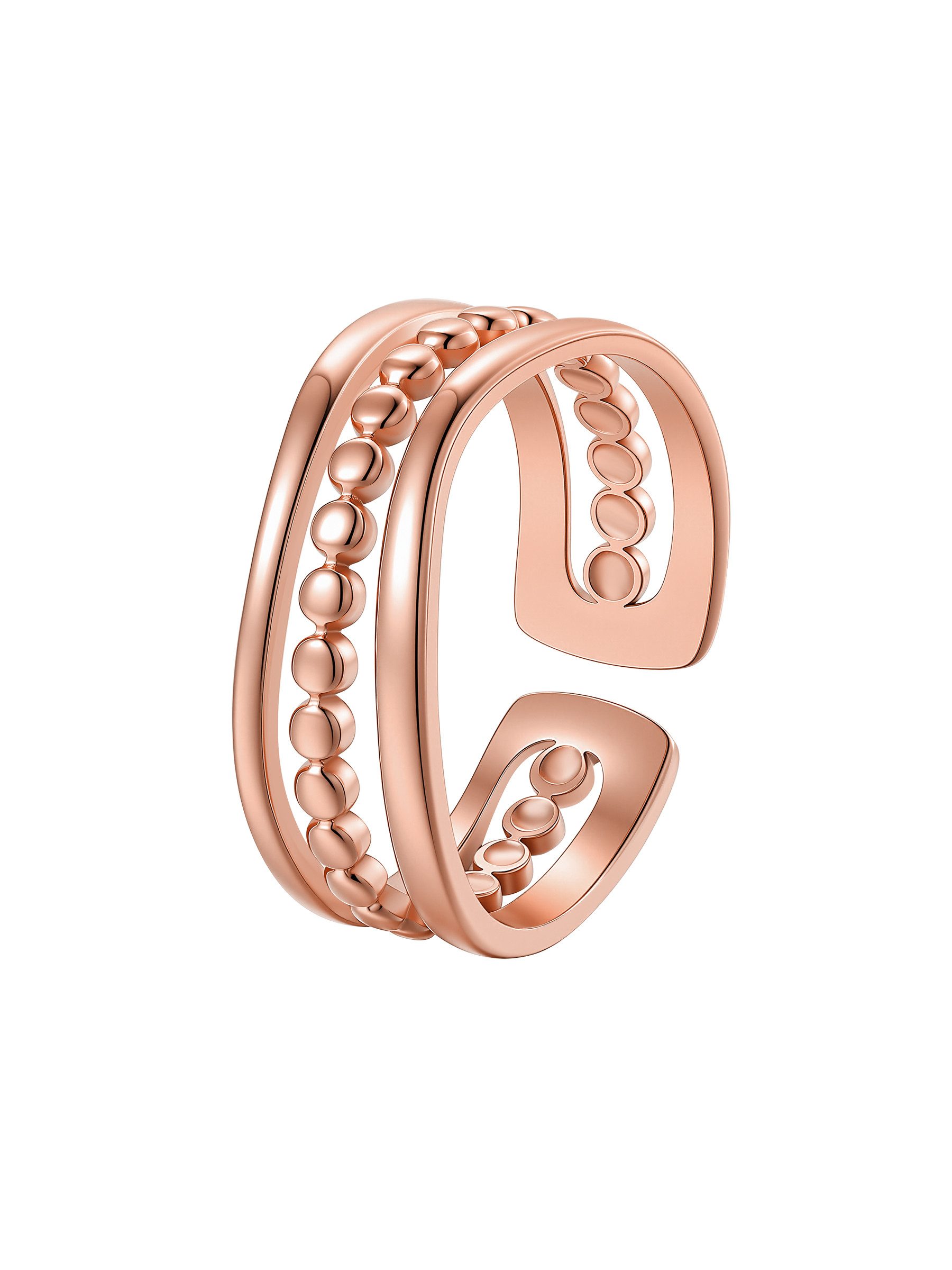 Hey Happiness Fingerring Damen – Layering Edelstahl Ring mit Perlen & Kugel Details, 18K vergoldet & rosévergoldet, moderner Schmuck