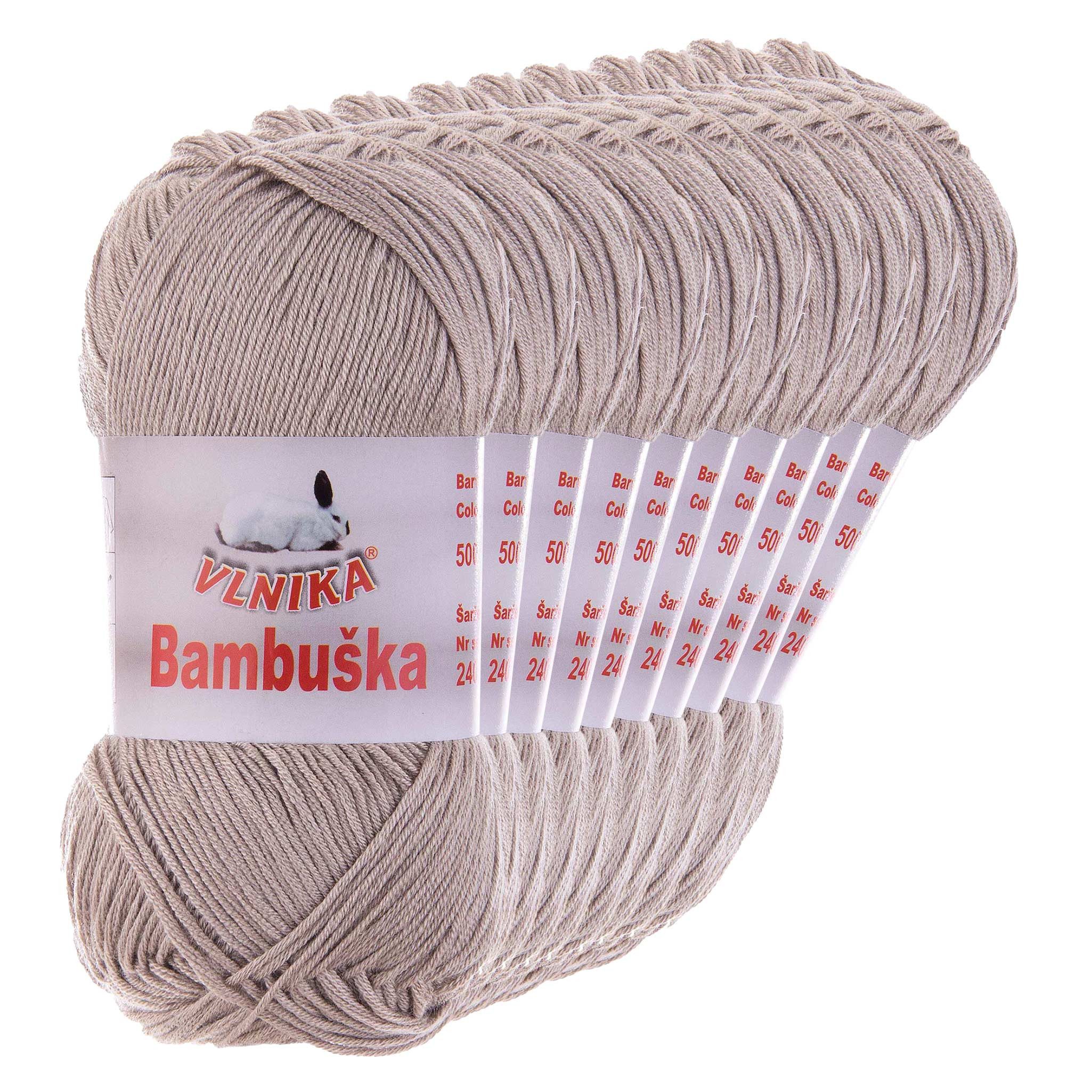 VLNIKA 10 x 50g Häkelgarn Bambuska Sommergarn Strickgarn Baumwolle Viskose Häkelwolle, 205 m (Sparpaket, 10 x 50g Knäuel), 500 sand