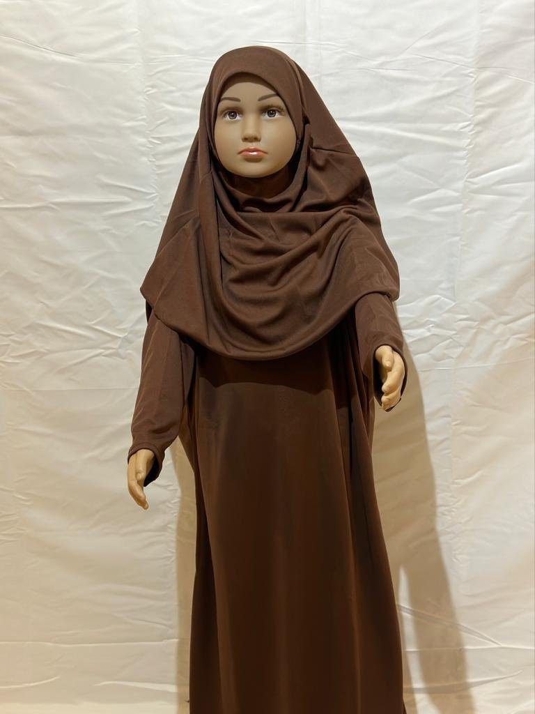 Aymasal Maxikleid Gebetskleid Kinder Mädchen 2 tlg. aneinander genäht Kleid Islam Braun