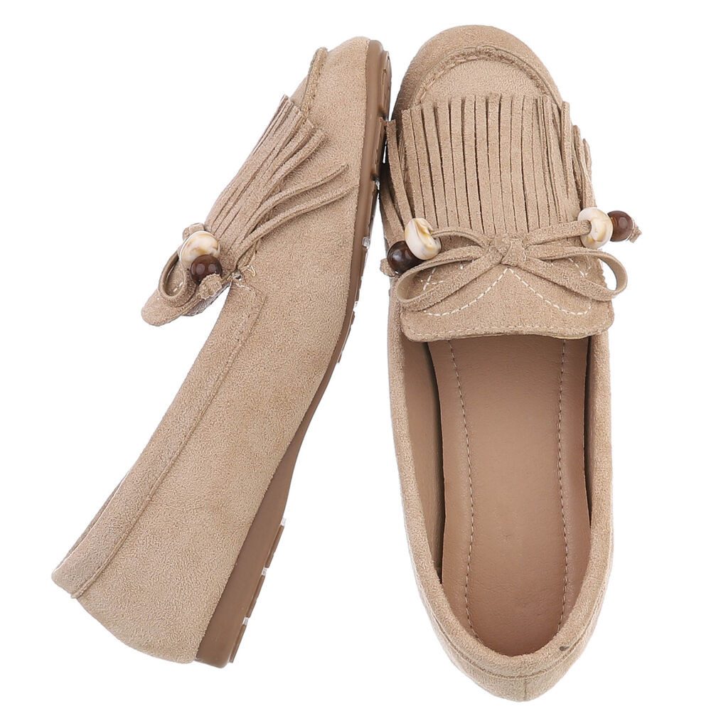 Ital-Design Eleganter Mokassin für Damen mit fransigem Design Slipper (91554648) Flach Mokassins in Hellbraun