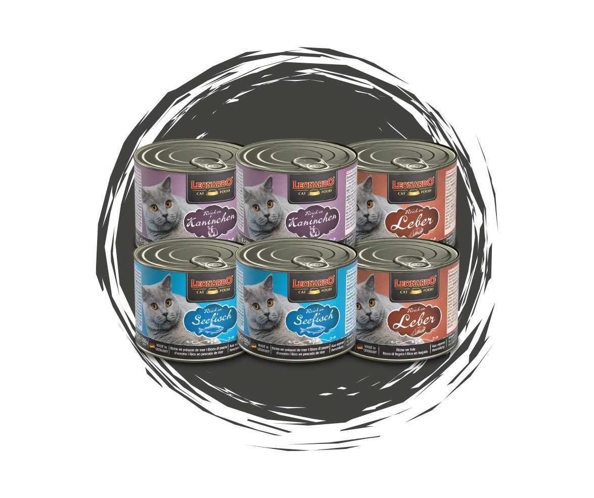 Leonardo Catfood Nassfutter Abenteuer Mix - Kaninchen, Leber & Seefisch 6x200g, Nassfutter für: Katzen von Leonardo Catfood