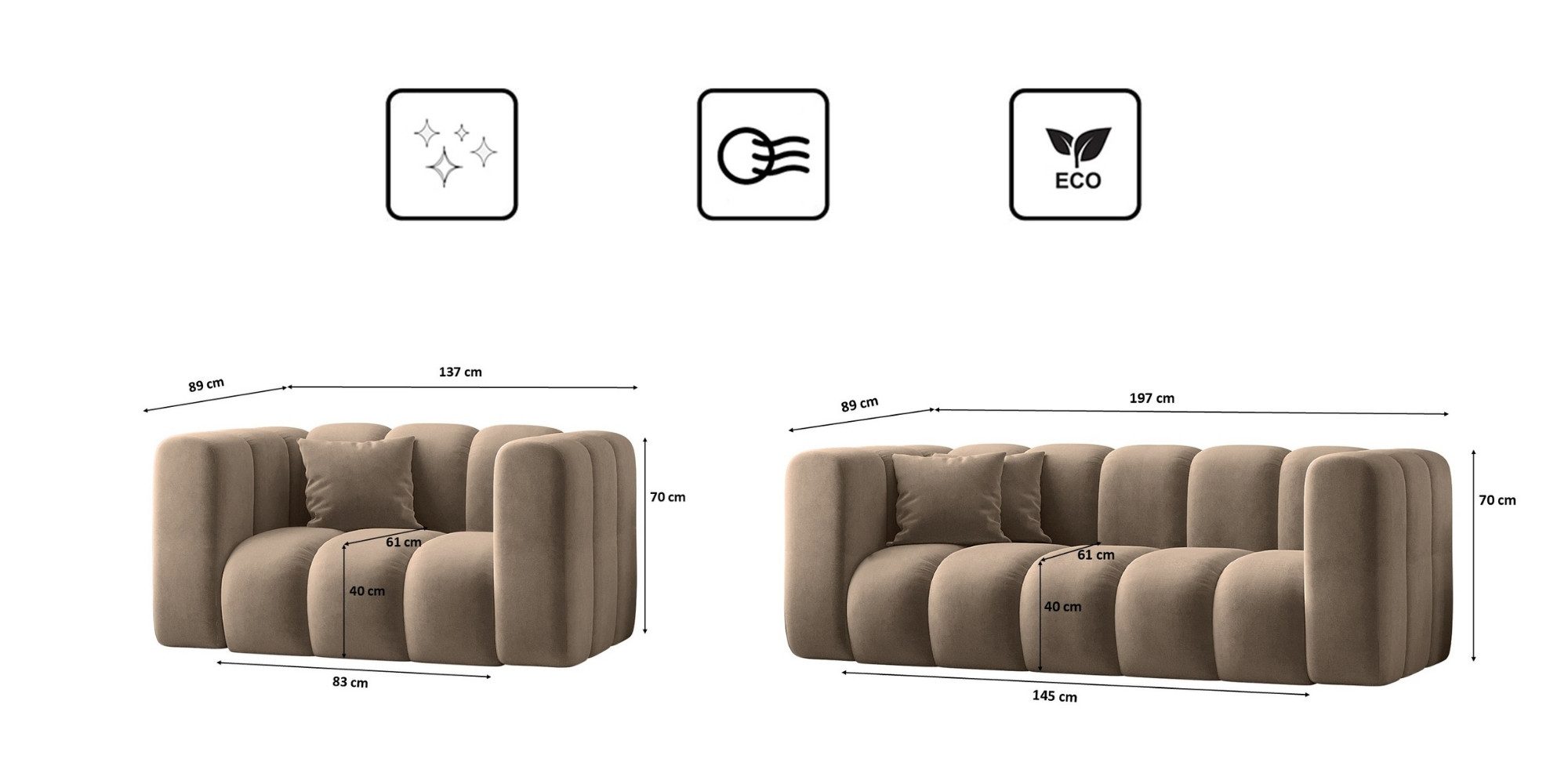 Kaiser Möbel Loungeset Sofagarnitur 2+1+1 Couchgarnitur serie Grand Stoff Haga und Salvador