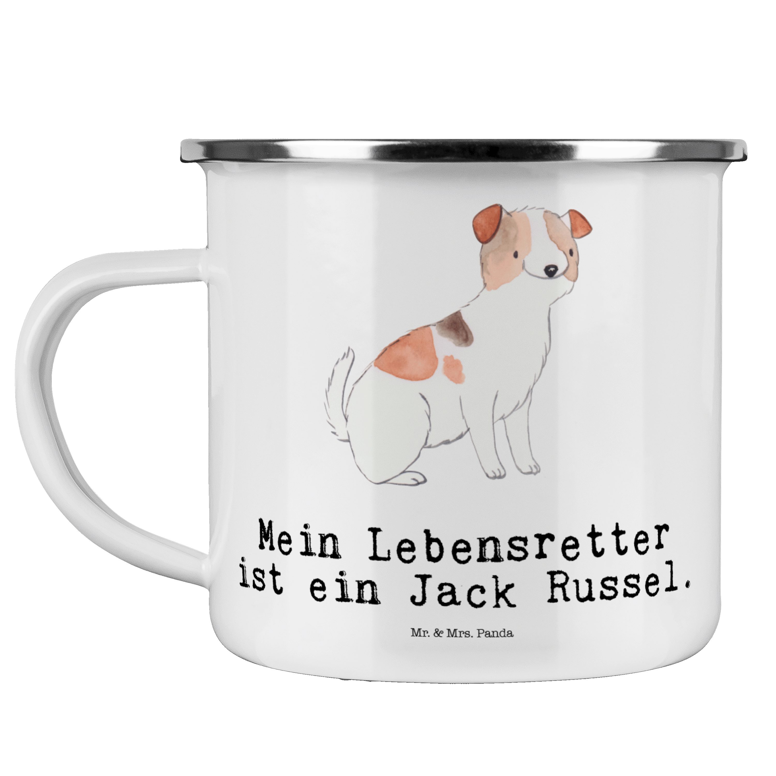 Mr. & Mrs. Panda Becher Jack Russel Terrier Lebensretter - Weiß - Geschenk, Edelstahl Trinkbe, Emaille