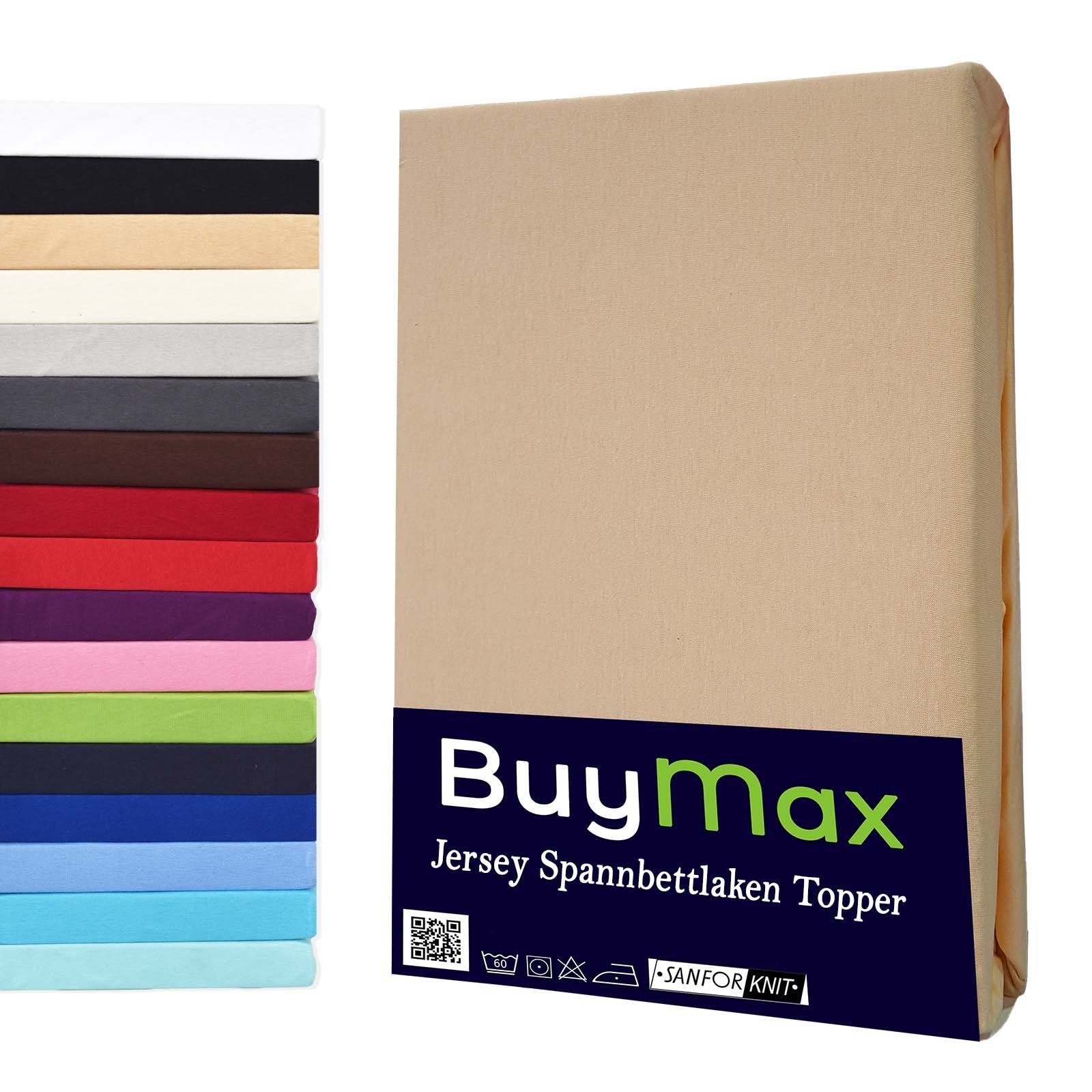 Spannbettlaken Topper, Buymax, Jersey, Gummizug: Rundumgummi, 100% Baumwolle aus Jersey Stoff, Pflegeleicht und Atmungsaktiv mit Rundumgummi für Topper bis 9 cm Höhe in Verschiedenen Farben und Größen Sand