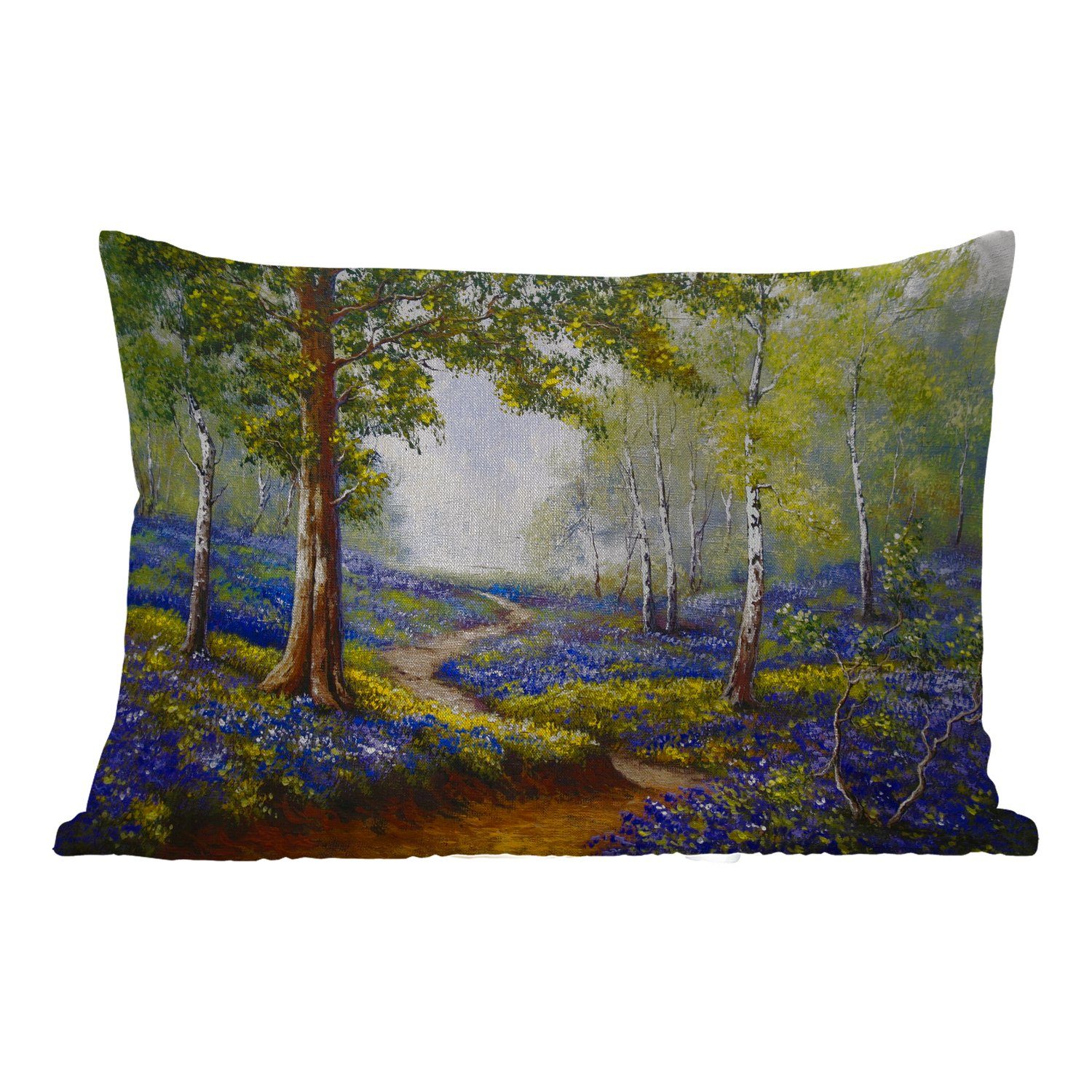 MuchoWow Dekokissen Gemälde - Natur - Wald - Blumen - Ölfarbe, Outdoor-Dekorationskissen, Polyester, Dekokissenbezug, Kissenhülle