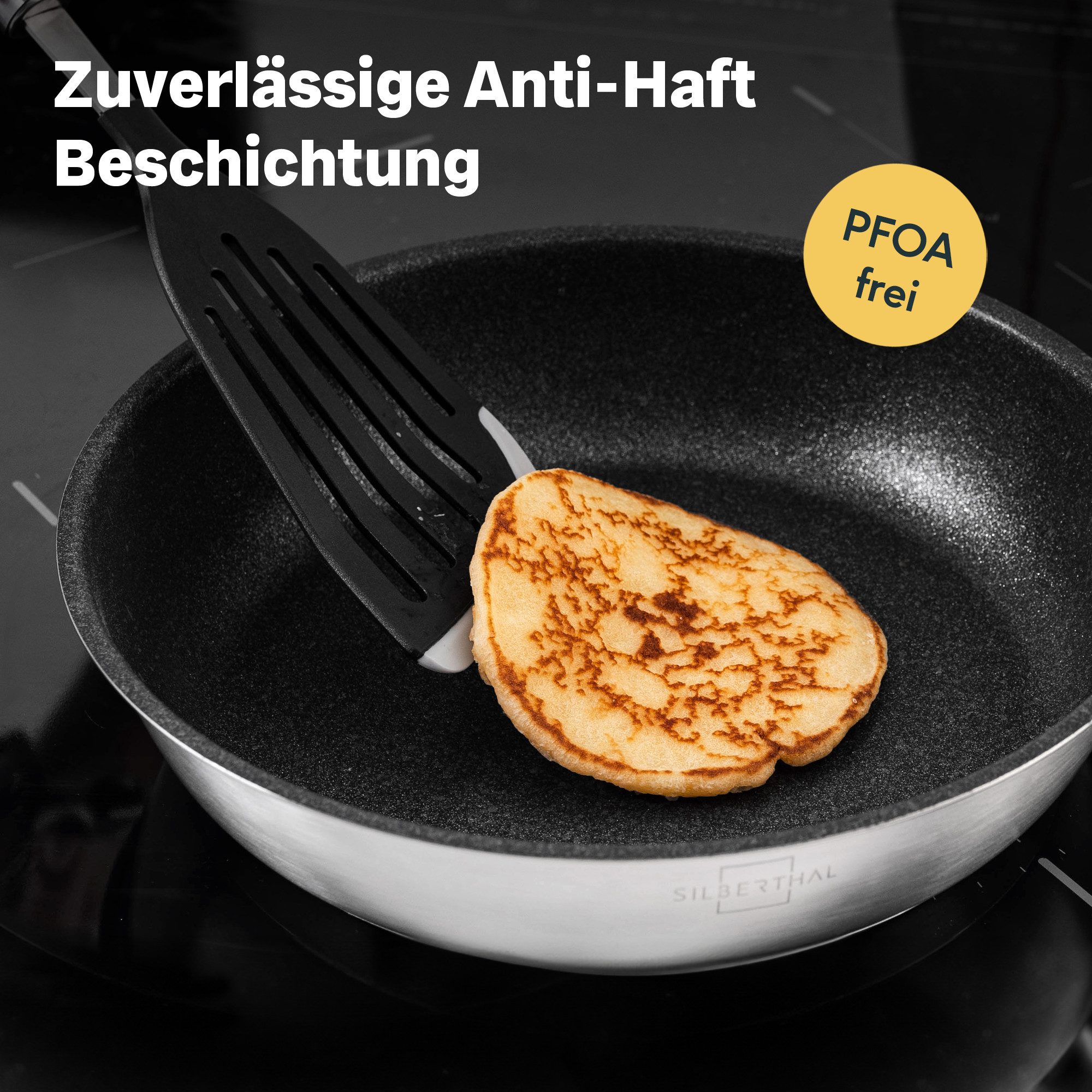 SILBERTHAL Bratpfanne 3er Set Pfannenset beschichtet, Induktion, Edelstahl (3-tlg), für alle Herdarten, backofenfest – Bild 4 von 5