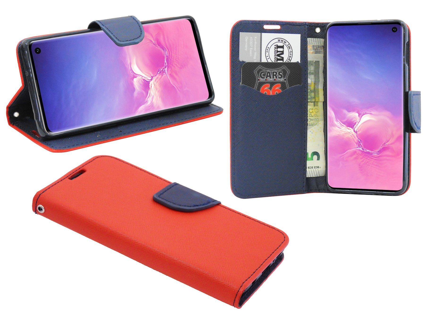 cofi1453 Handyhülle Hülle Tasche für Samsung Galaxy S10, Kunstleder Schutzhülle Handy Wallet Case Cover mit Kartenfächern, Standfunktion Schwarz